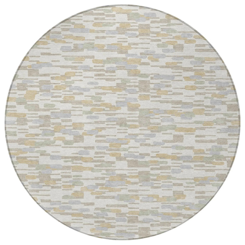 8' Ivory And Silver Round Geometric Washable Indoor Outdoor Area Rug Homeroots Outdoor