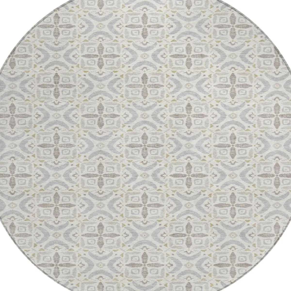 8' Ivory And Silver Round Geometric Washable Indoor Outdoor Area Rug Homeroots Outdoor