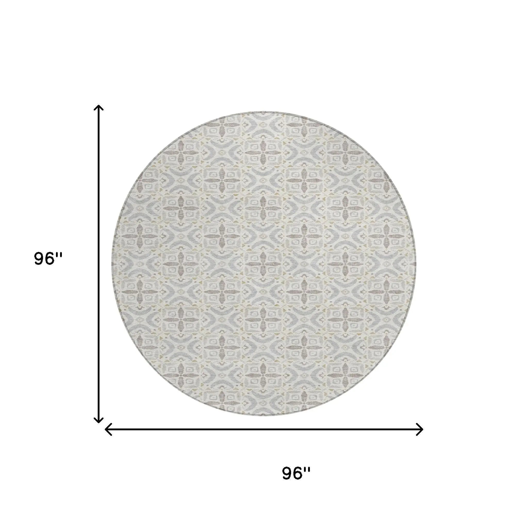 8' Ivory And Silver Round Geometric Washable Indoor Outdoor Area Rug Homeroots Outdoor