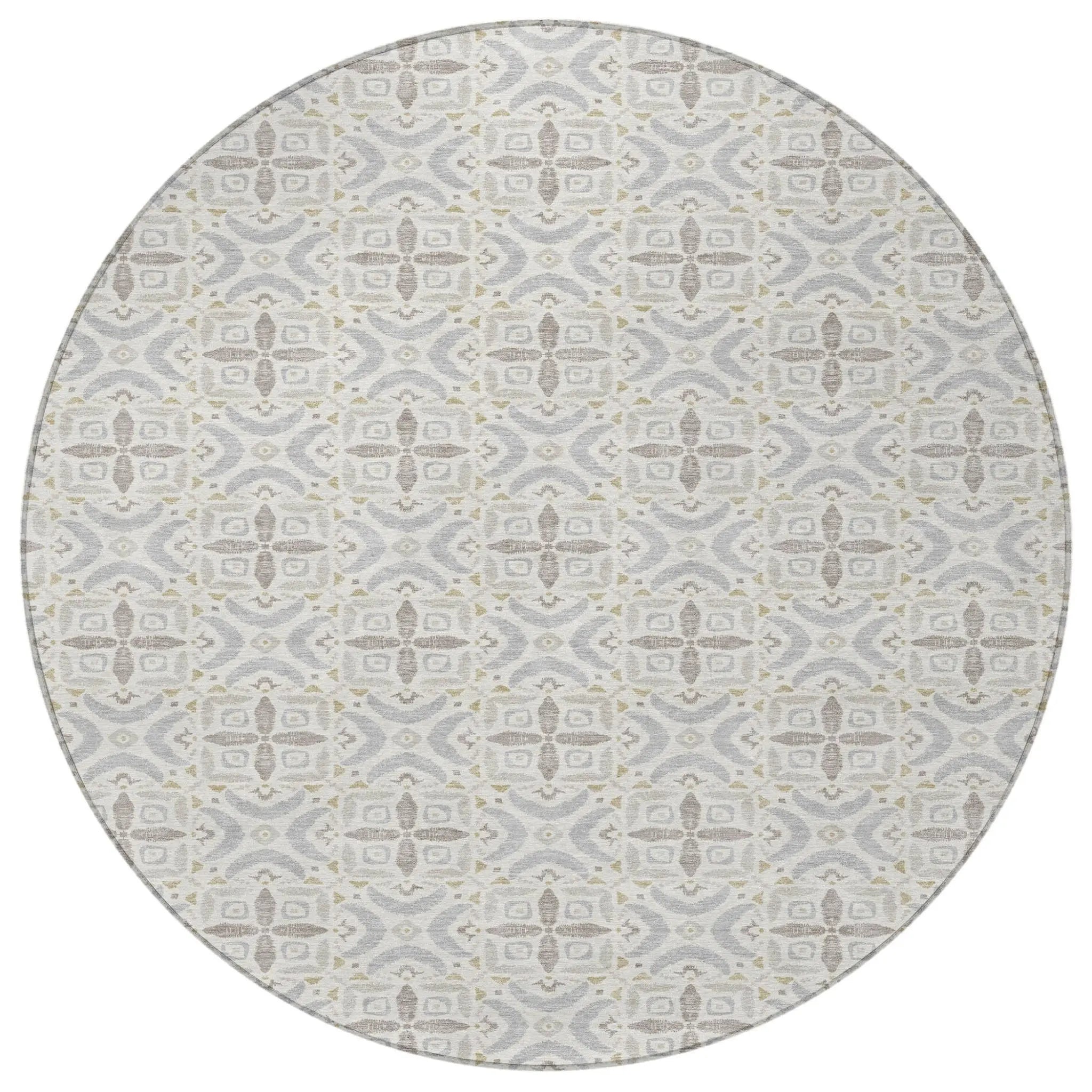 8' Ivory And Silver Round Geometric Washable Indoor Outdoor Area Rug Homeroots Outdoor