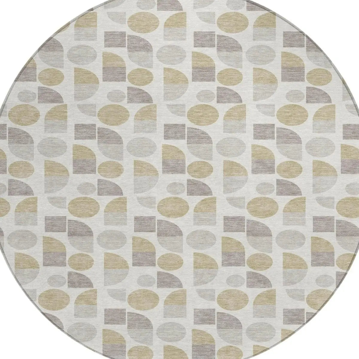 8' Ivory And Silver Round Geometric Washable Indoor Outdoor Area Rug Homeroots Outdoor