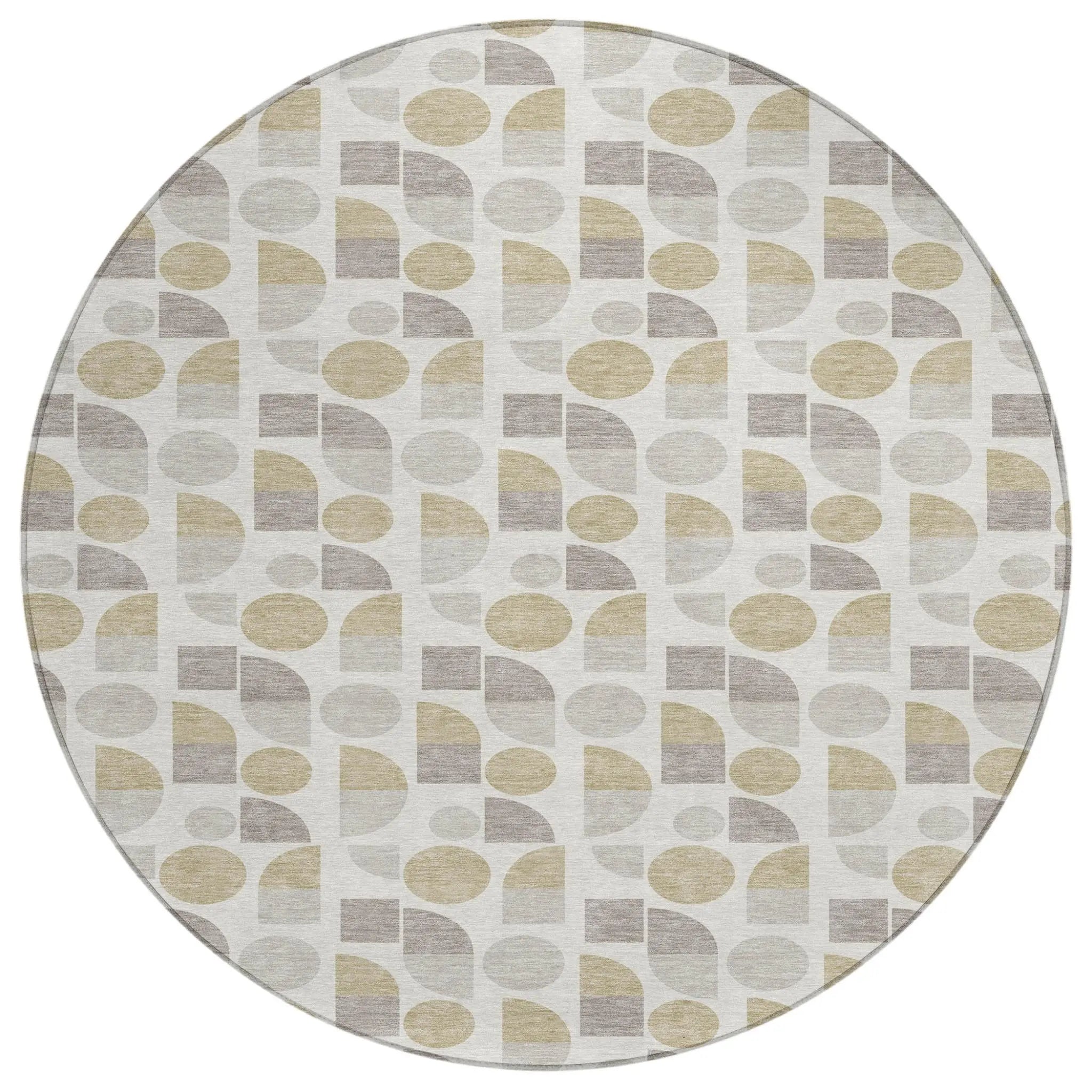 8' Ivory And Silver Round Geometric Washable Indoor Outdoor Area Rug Homeroots Outdoor
