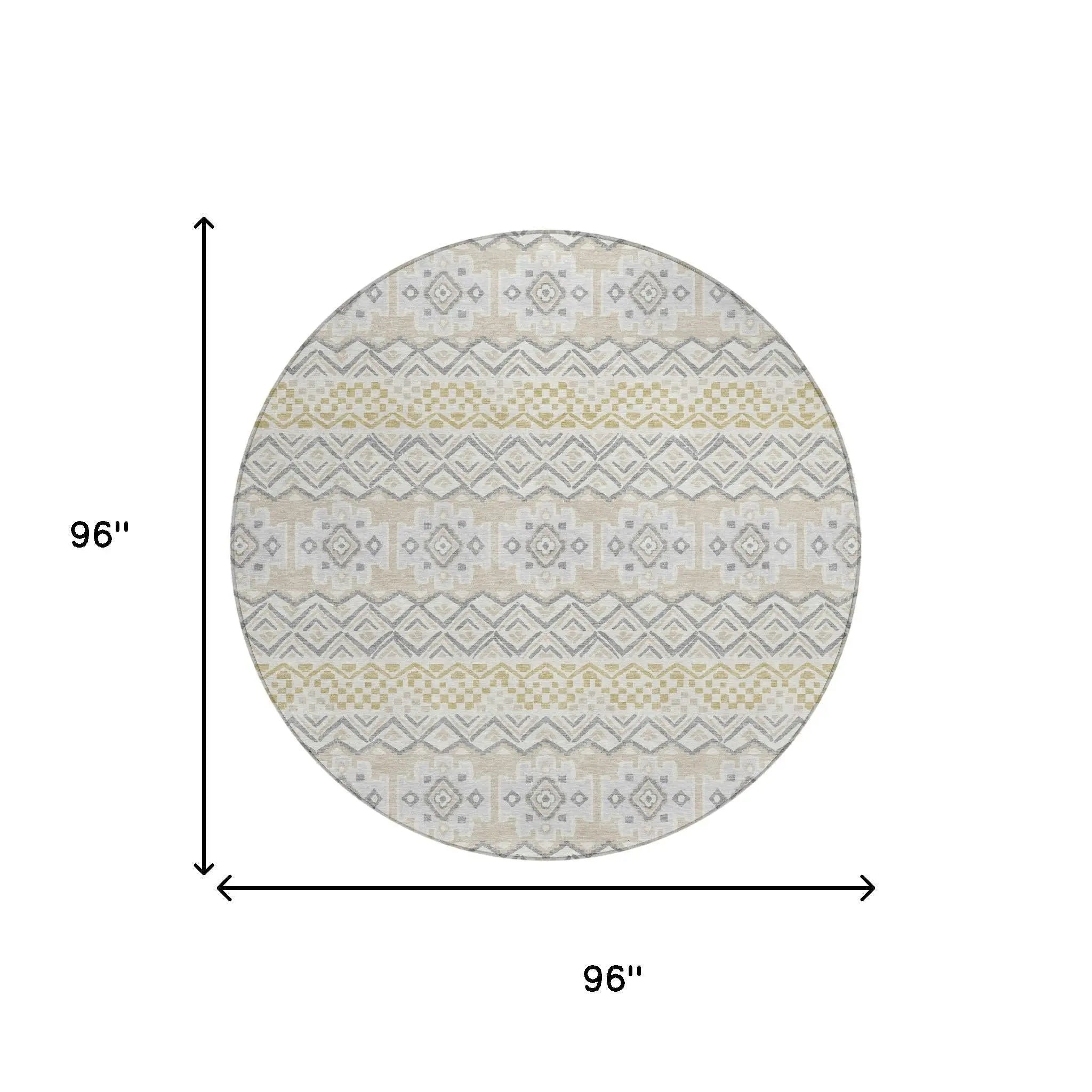 8' Ivory And Silver Round Striped Washable Indoor Outdoor Area Rug Homeroots Outdoor