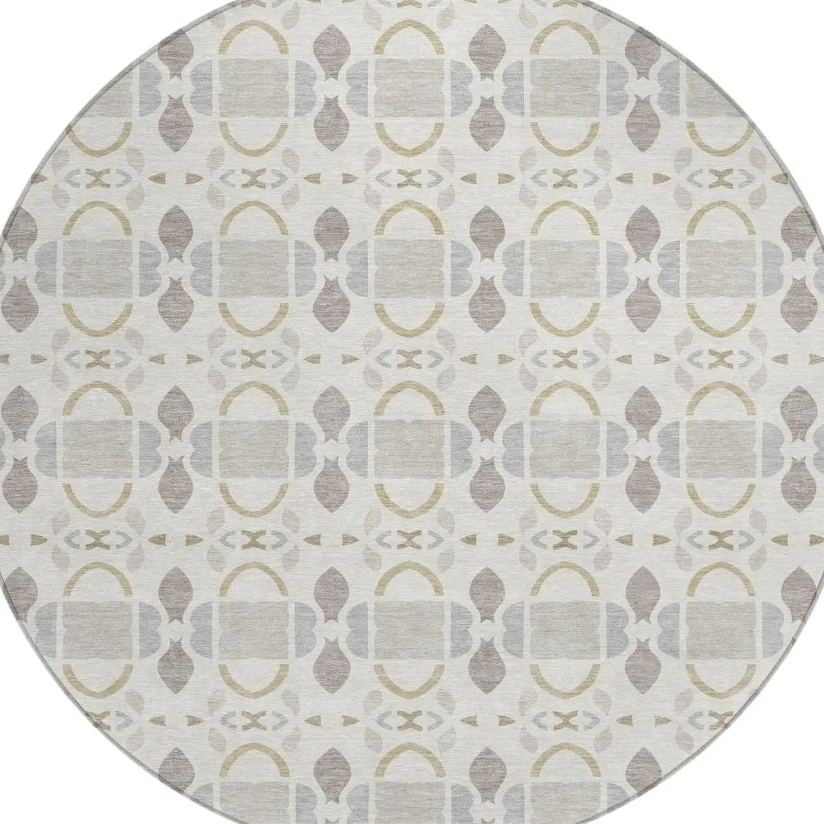 8' Ivory And Silver Round Striped Washable Indoor Outdoor Area Rug Homeroots Outdoor