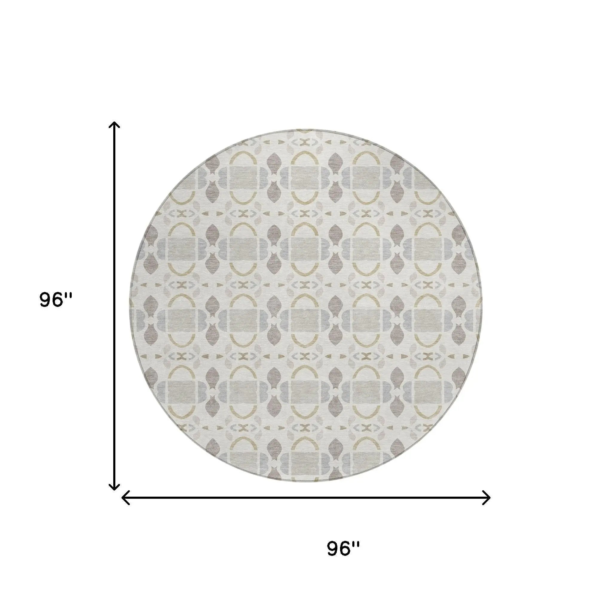 8' Ivory And Silver Round Striped Washable Indoor Outdoor Area Rug Homeroots Outdoor