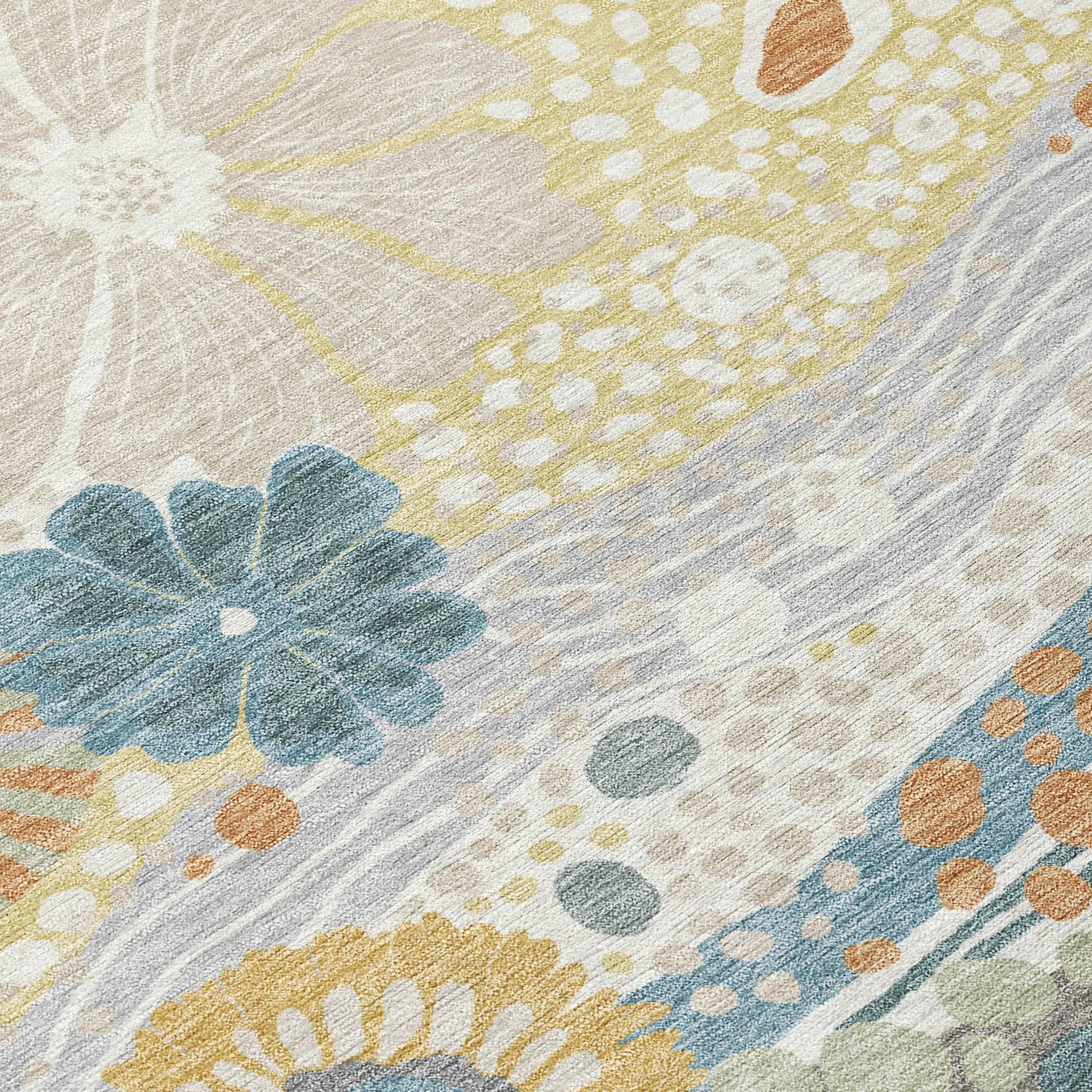 8' Ivory And Sky Blue Round Floral Washable Indoor Outdoor Area Rug Homeroots Outdoor