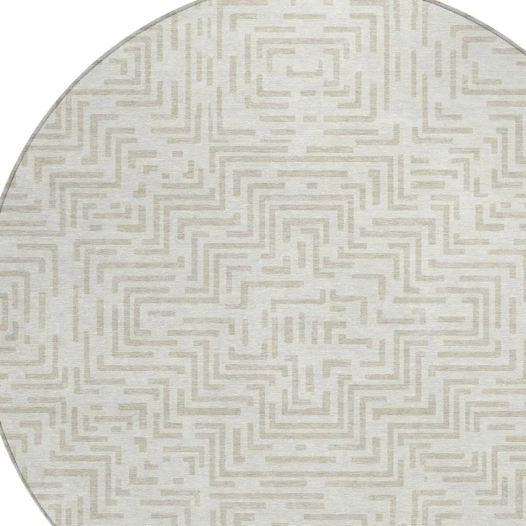 8' Ivory And Sky Blue Round Geometric Washable Indoor Outdoor Area Rug Homeroots Outdoor