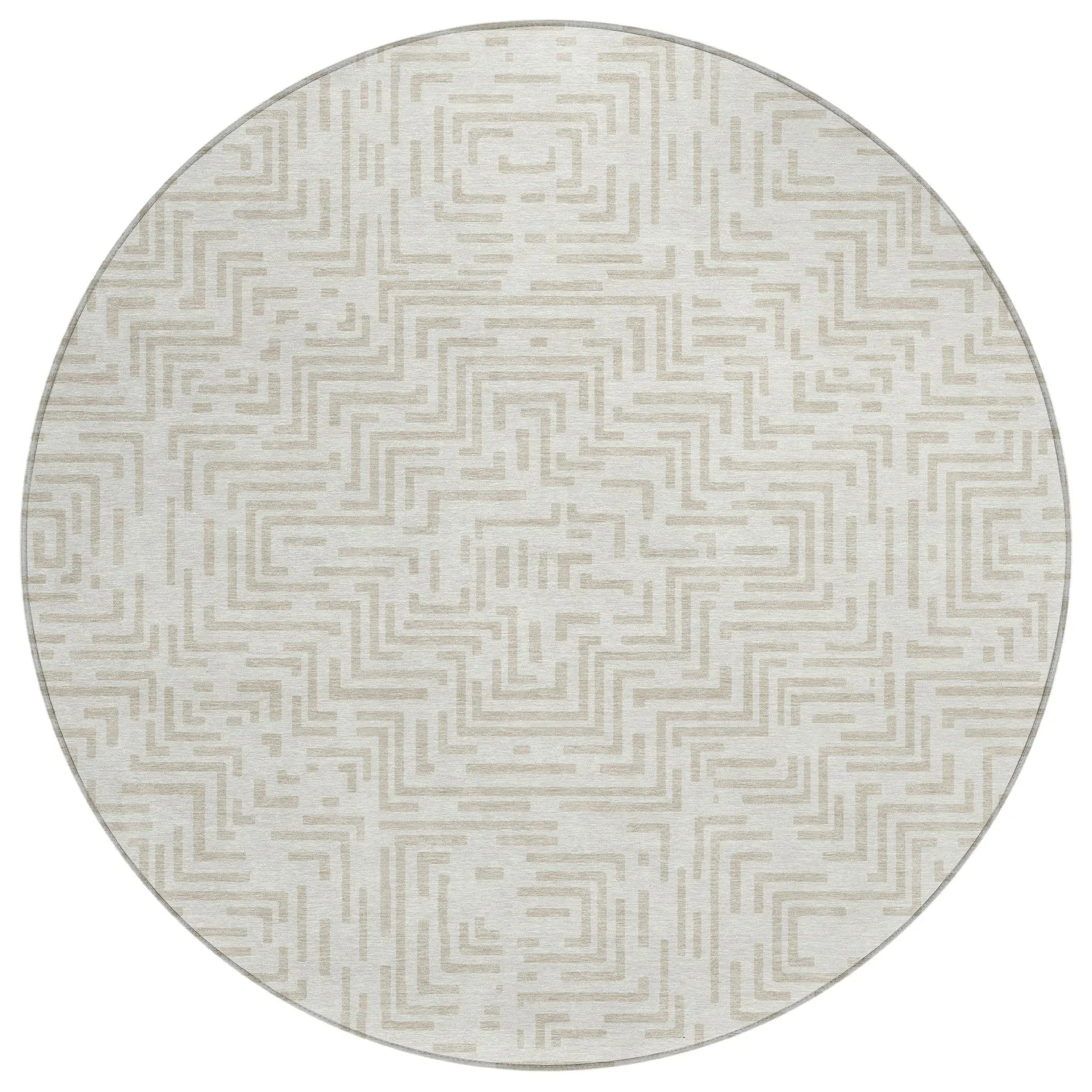 8' Ivory And Sky Blue Round Geometric Washable Indoor Outdoor Area Rug Homeroots Outdoor