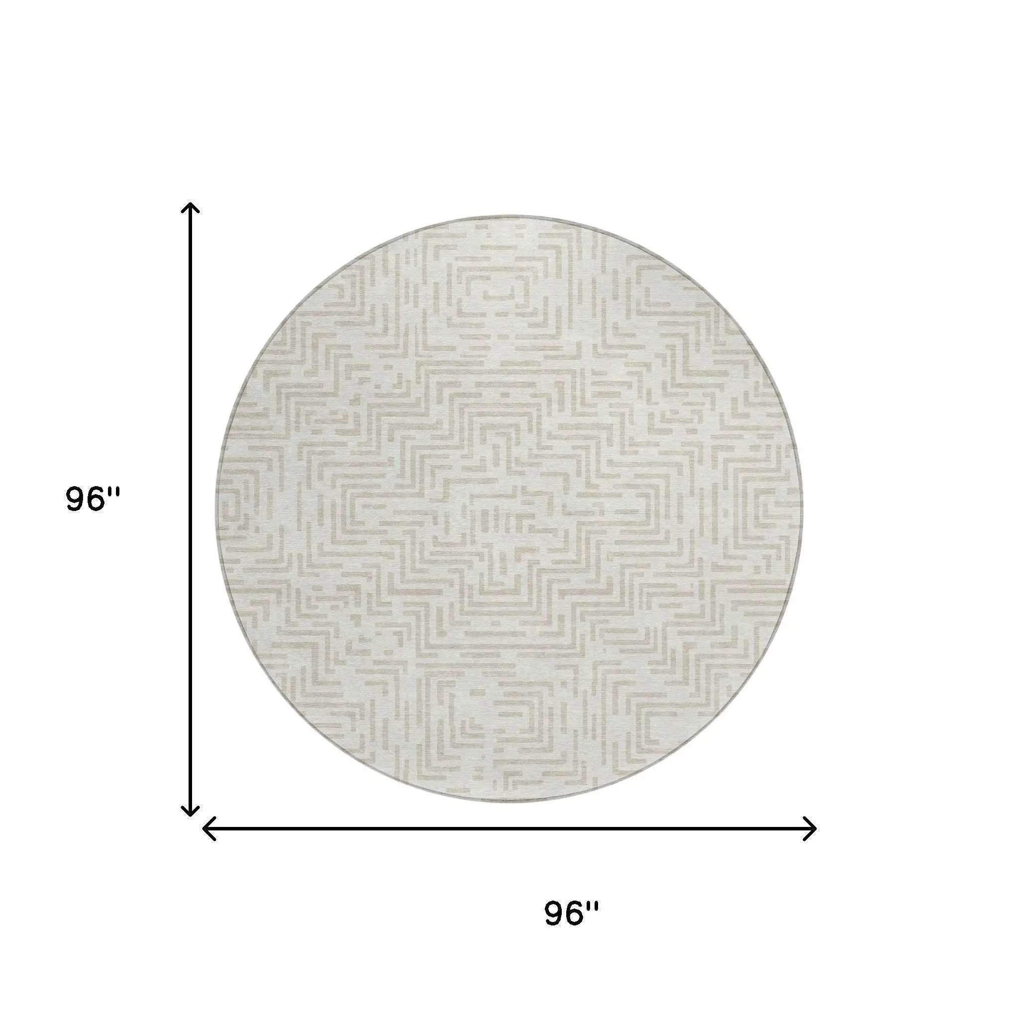 8' Ivory And Sky Blue Round Geometric Washable Indoor Outdoor Area Rug Homeroots Outdoor