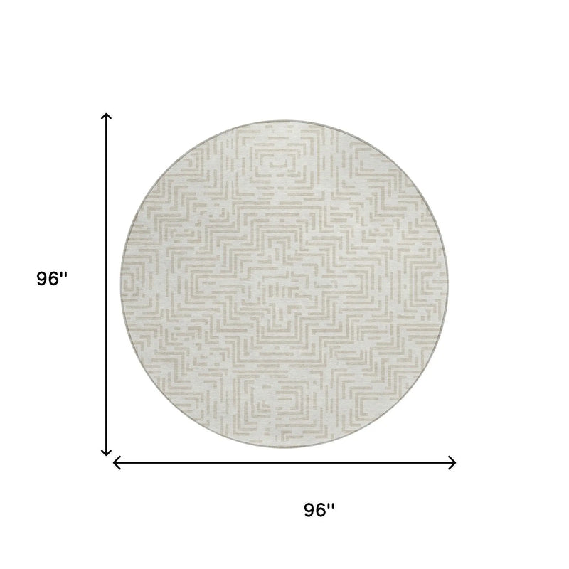 8' Ivory And Sky Blue Round Geometric Washable Indoor Outdoor Area Rug Homeroots Outdoor