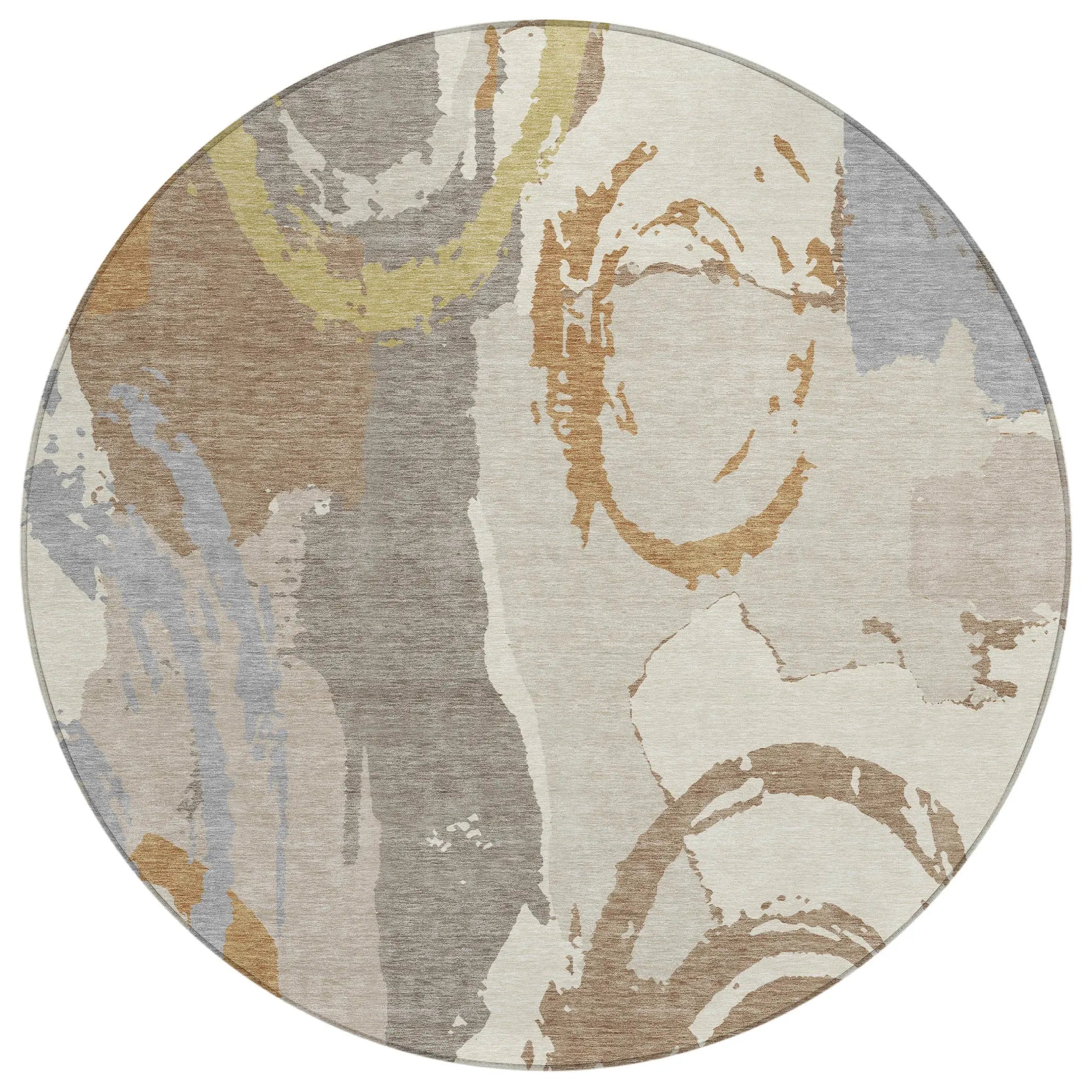 8' Ivory And Taupe Round Abstract Washable Indoor Outdoor Area Rug Homeroots Outdoor