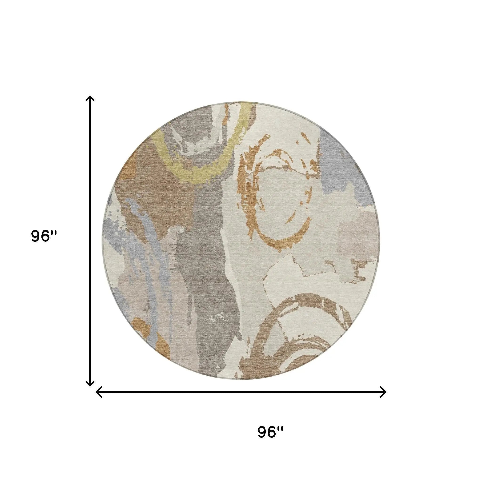 8' Ivory And Taupe Round Abstract Washable Indoor Outdoor Area Rug Homeroots Outdoor