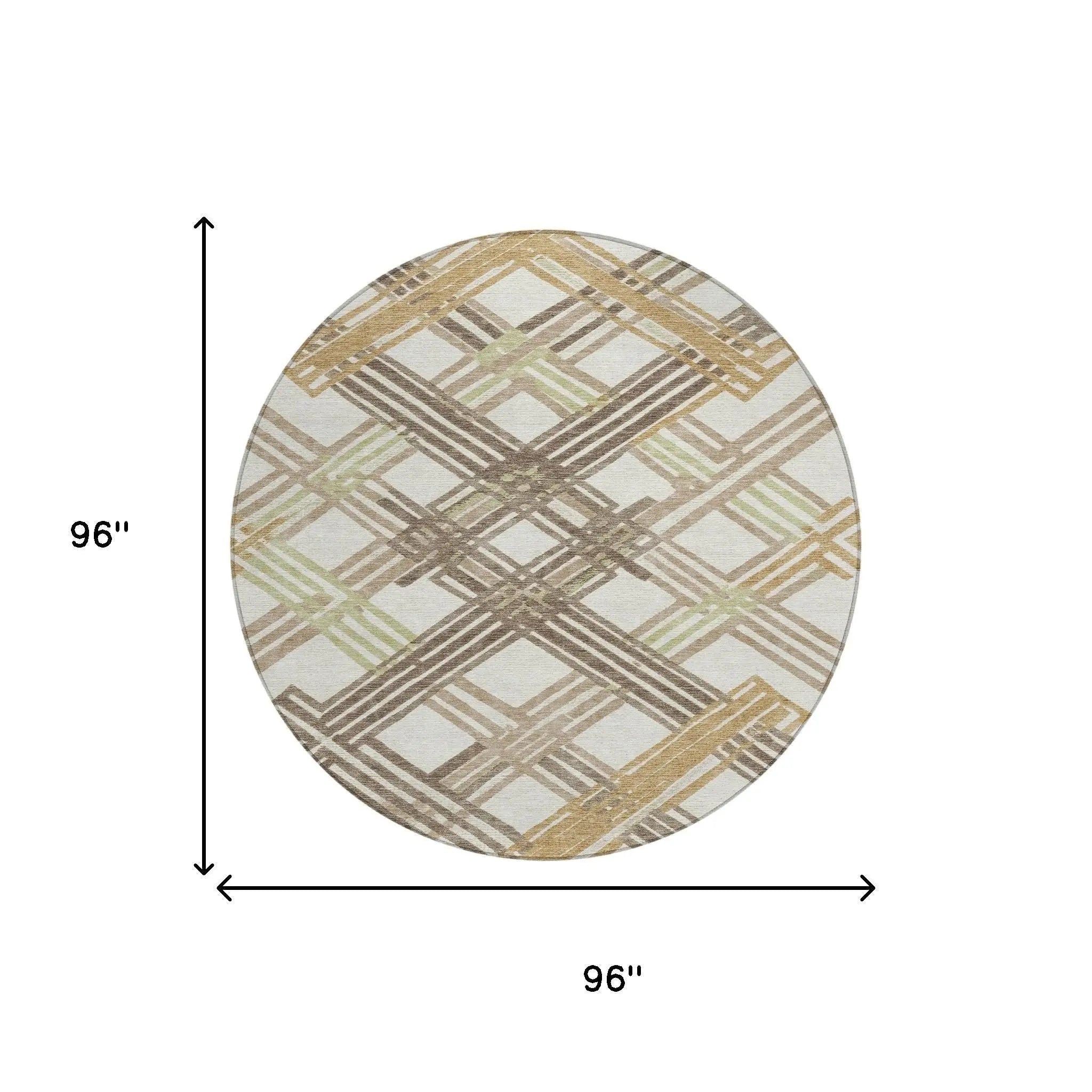 8' Ivory And Taupe Round Geometric Washable Indoor Outdoor Area Rug Homeroots Outdoor