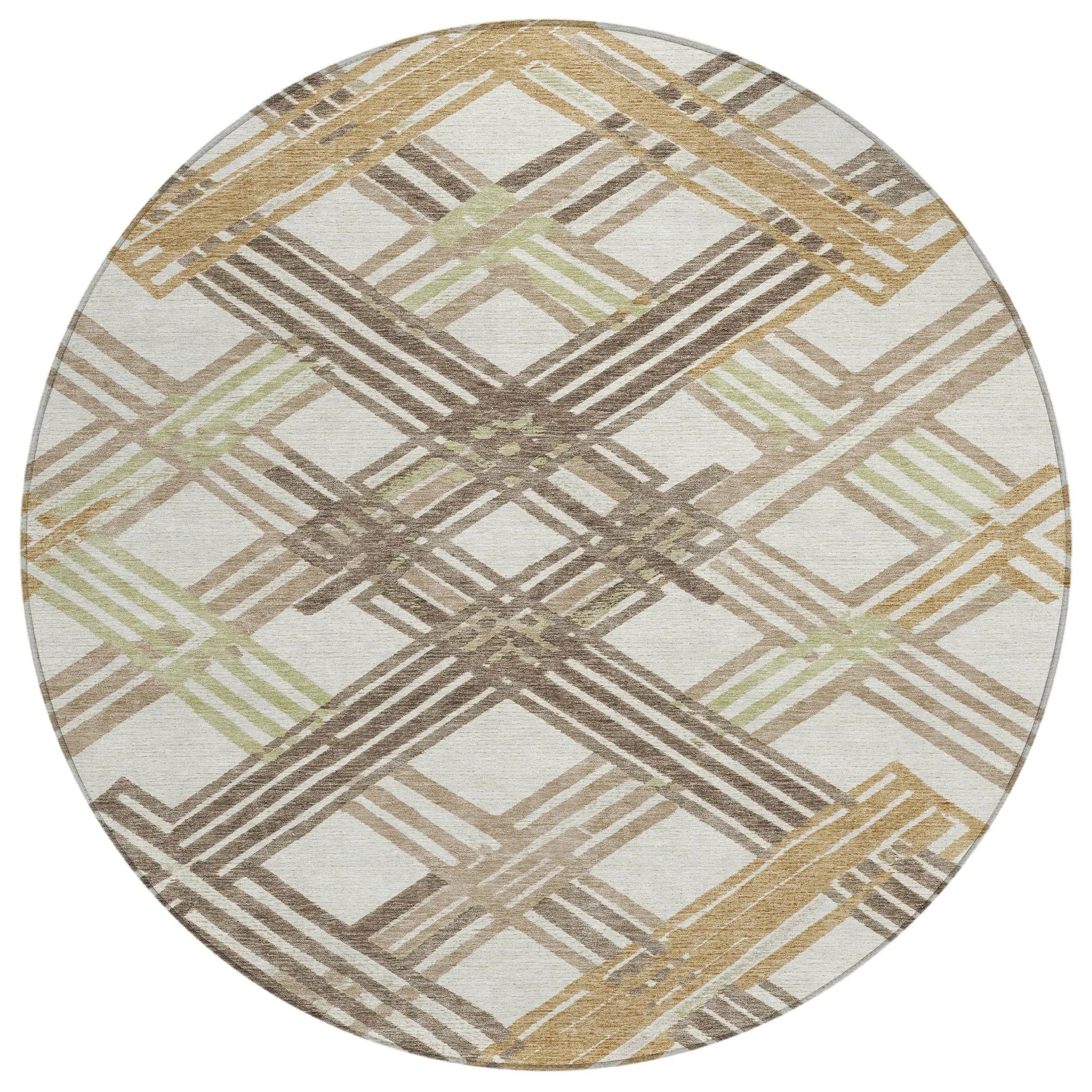 8' Ivory And Taupe Round Geometric Washable Indoor Outdoor Area Rug Homeroots Outdoor