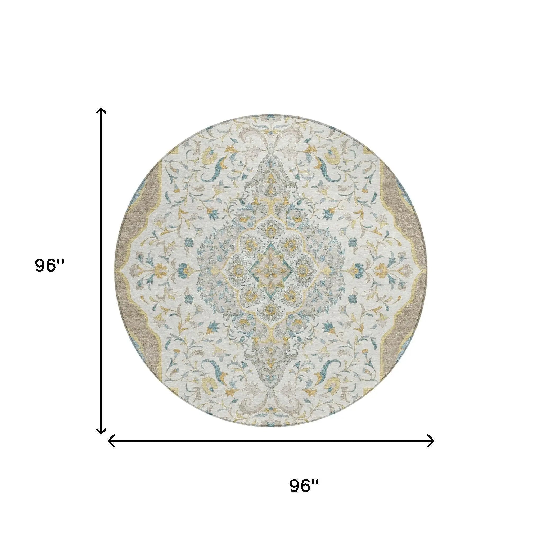 8' Ivory And Taupe Round Medallion Washable Indoor Outdoor Area Rug Homeroots Outdoor