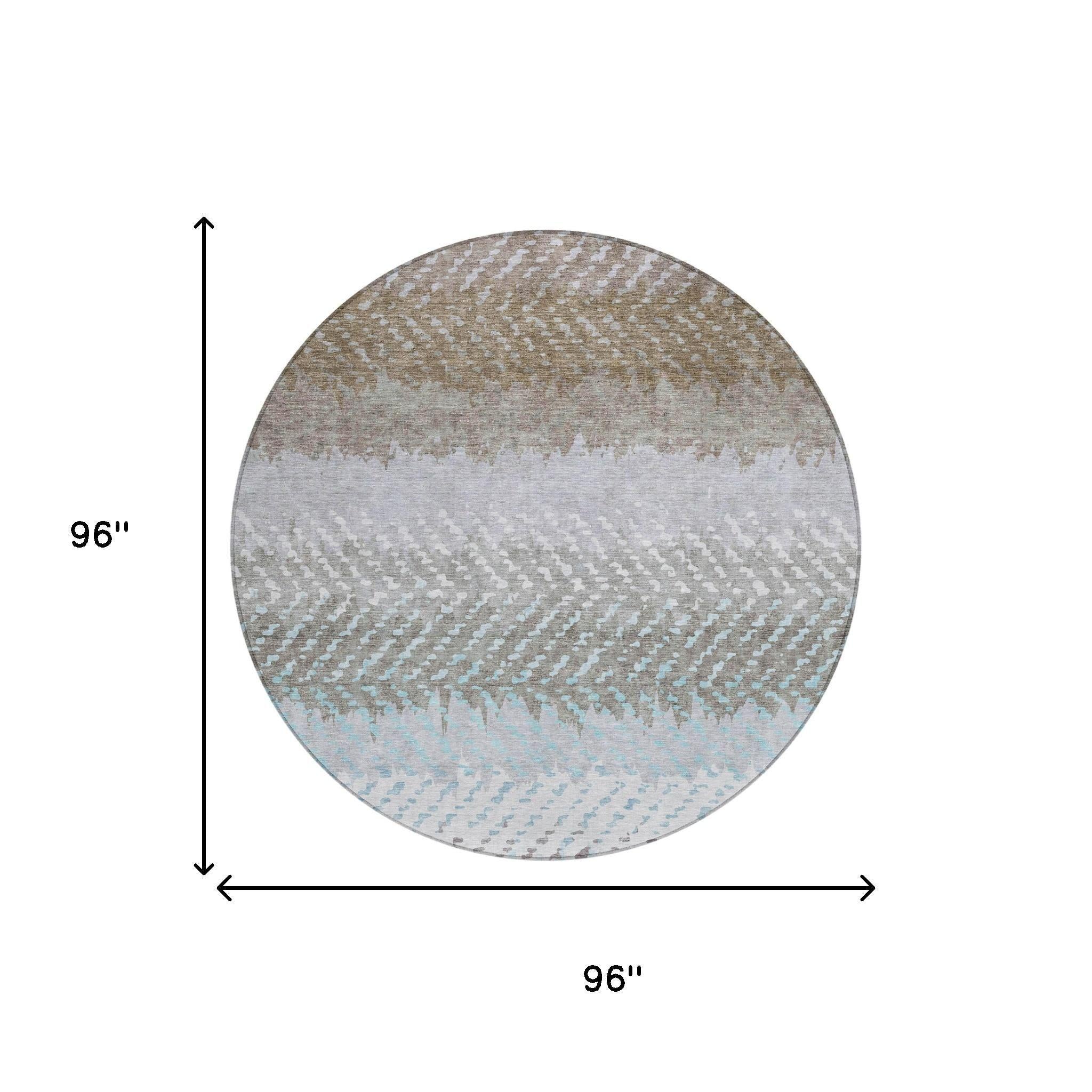 8' Ivory And Taupe Round Striped Washable Indoor Outdoor Area Rug Homeroots Outdoor