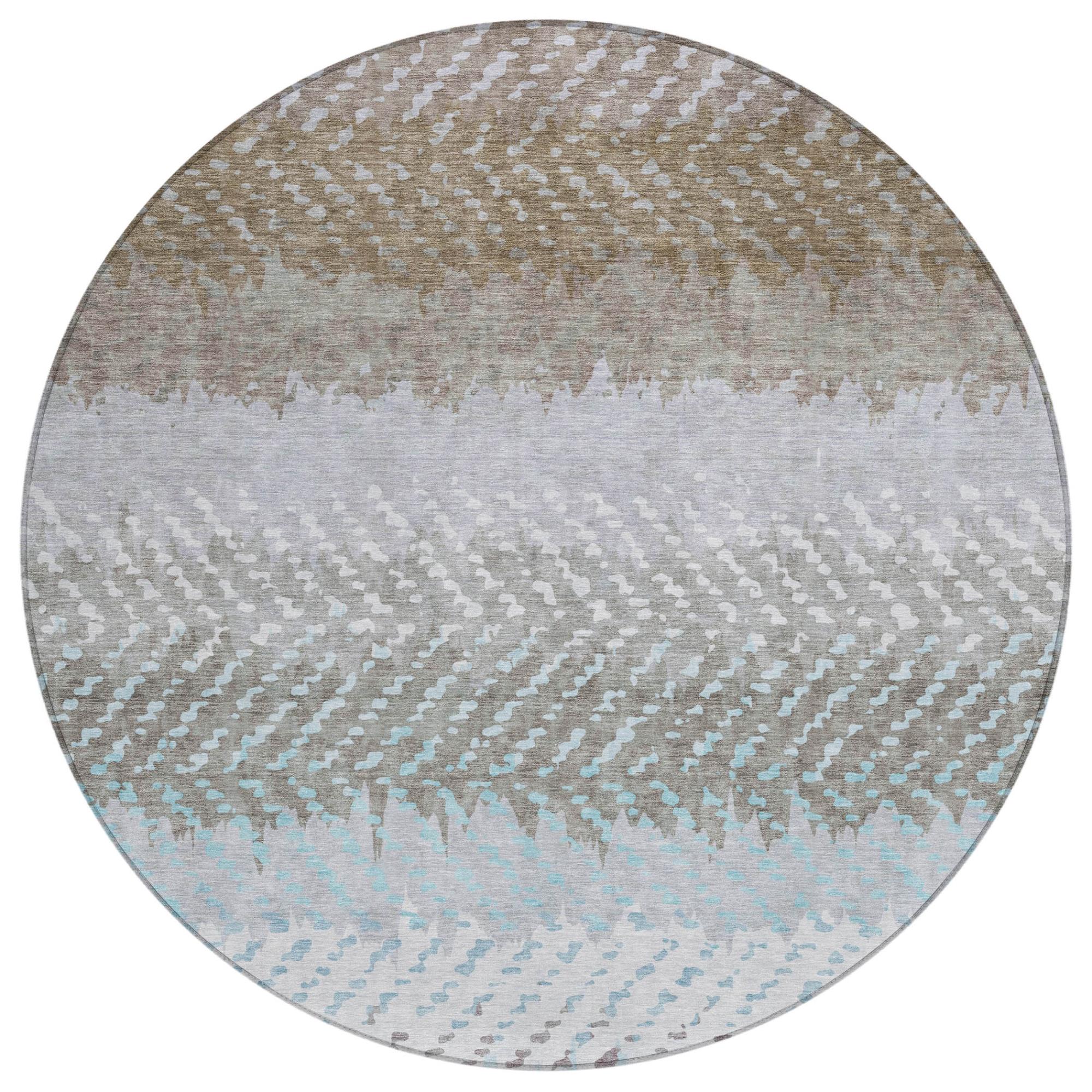 8' Ivory And Taupe Round Striped Washable Indoor Outdoor Area Rug Homeroots Outdoor