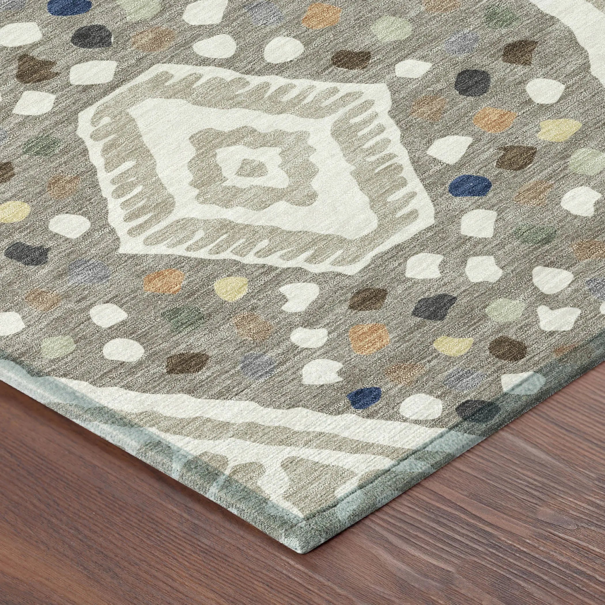 8' Ivory And Taupe Round Tribal Washable Indoor Outdoor Area Rug Homeroots Outdoor
