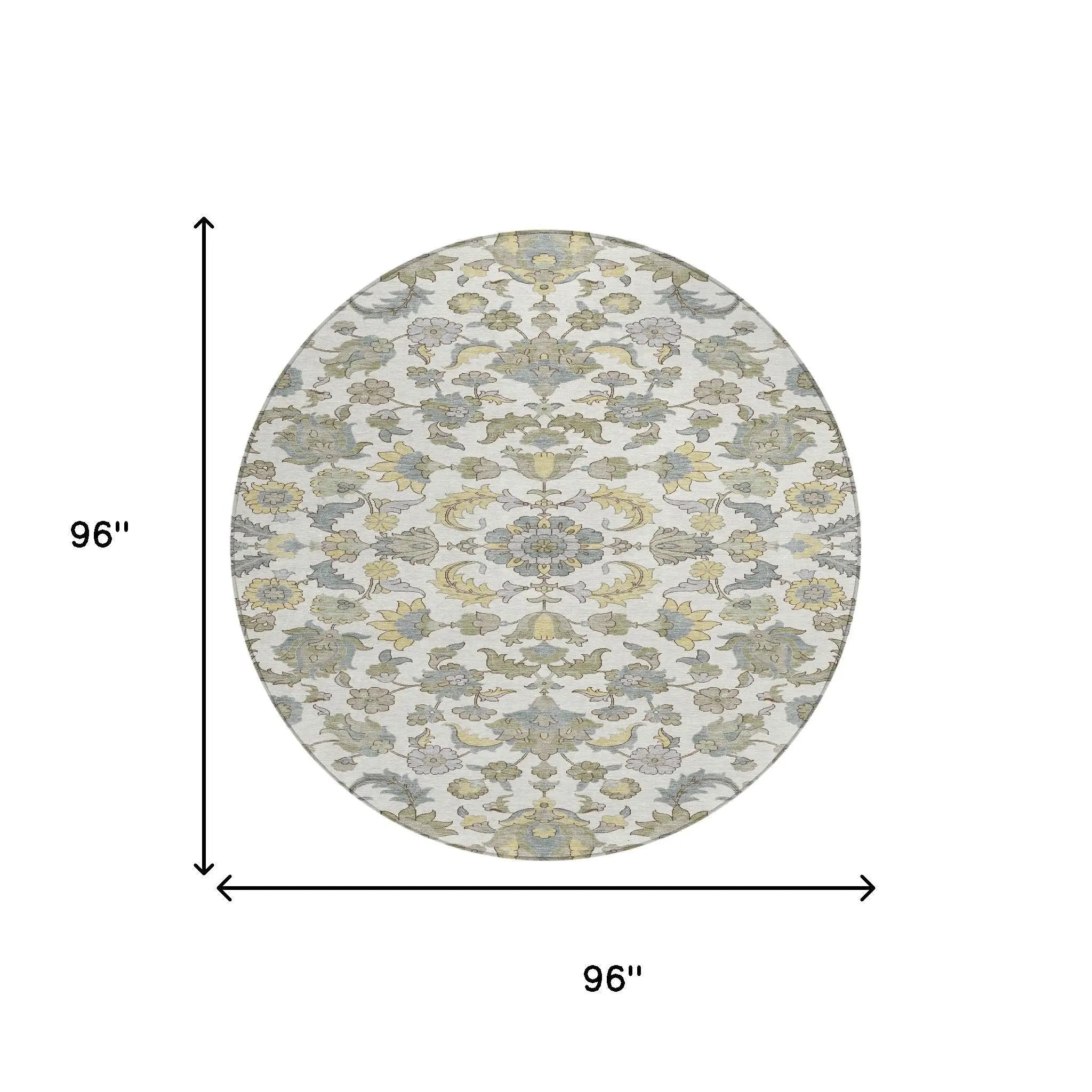 8' Ivory And Wheat Round Floral Medallion Washable Indoor Outdoor Area Rug Homeroots Outdoor