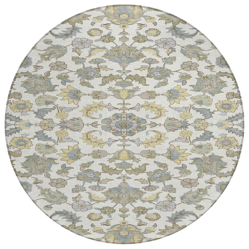 8' Ivory And Wheat Round Floral Medallion Washable Indoor Outdoor Area Rug Homeroots Outdoor