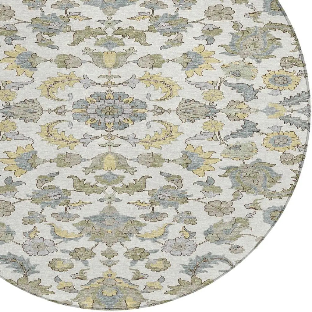 8' Ivory And Wheat Round Floral Medallion Washable Indoor Outdoor Area Rug Homeroots Outdoor
