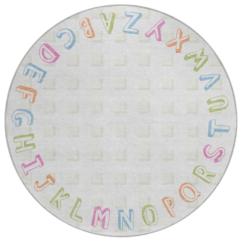 8' Ivory And White Round Geometric Washable Indoor Outdoor Area Rug Homeroots Outdoor