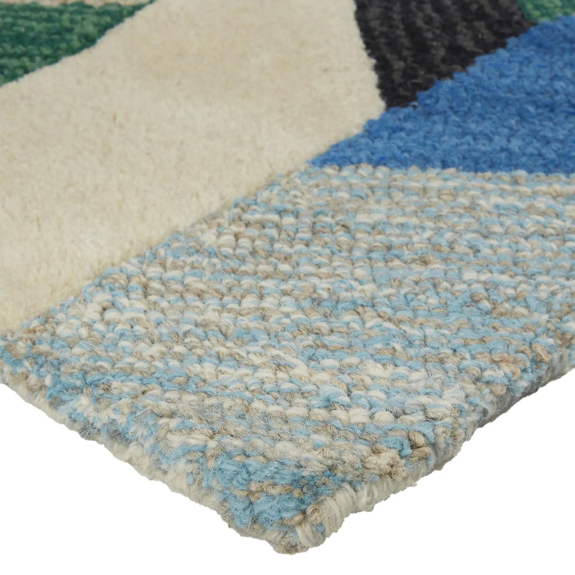 8' Ivory Blue And Green Wool Chevron Hand Tufted Area Rug Homeroots Home Decor