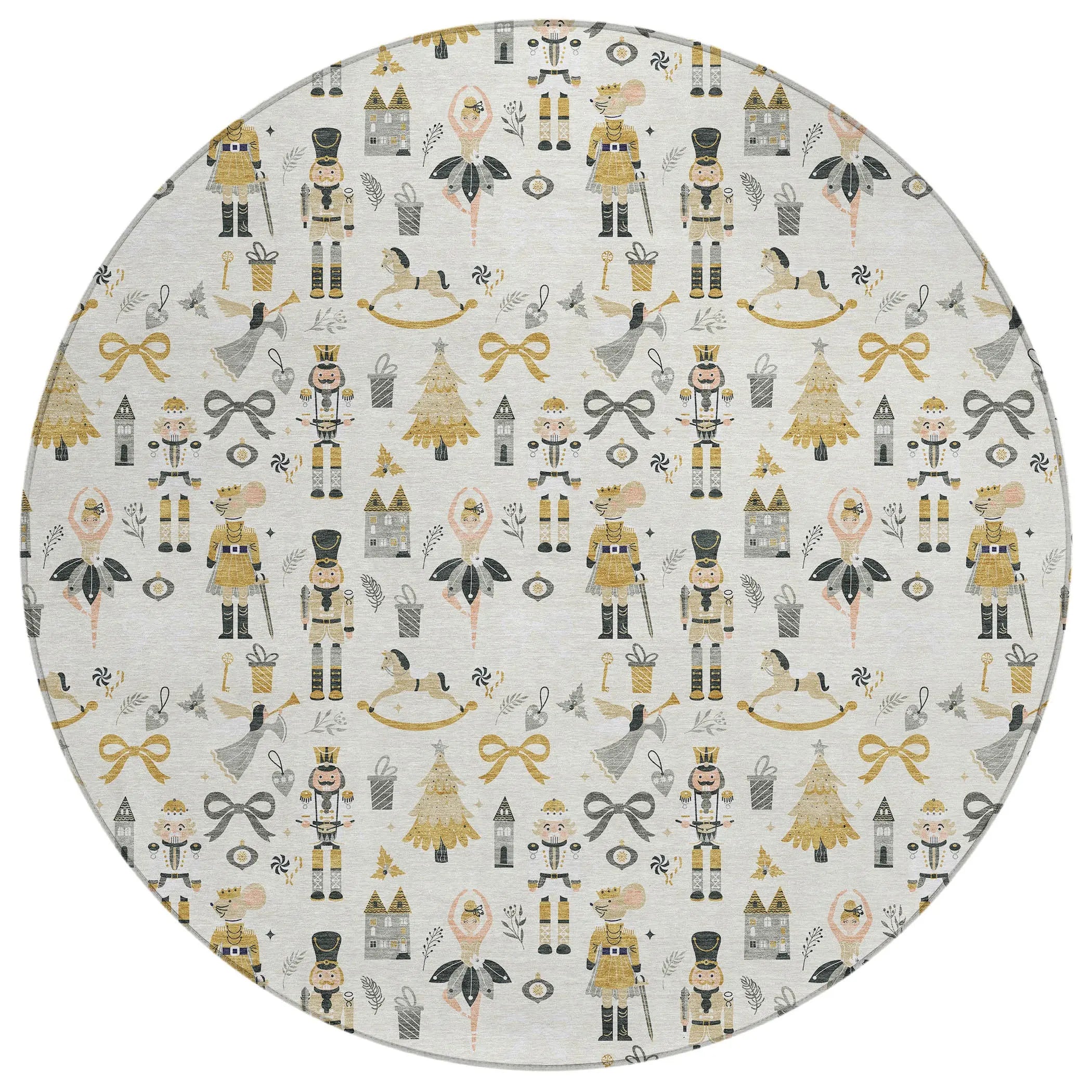 8' Ivory Gold Black And Gray Round Village House Washable Indoor Outdoor Area Rug Homeroots Outdoor