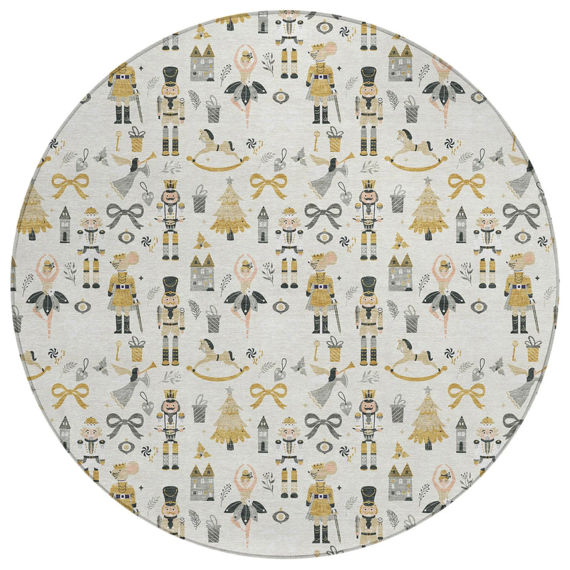 8' Ivory Gold Black And Gray Round Village House Washable Indoor Outdoor Area Rug Homeroots Outdoor