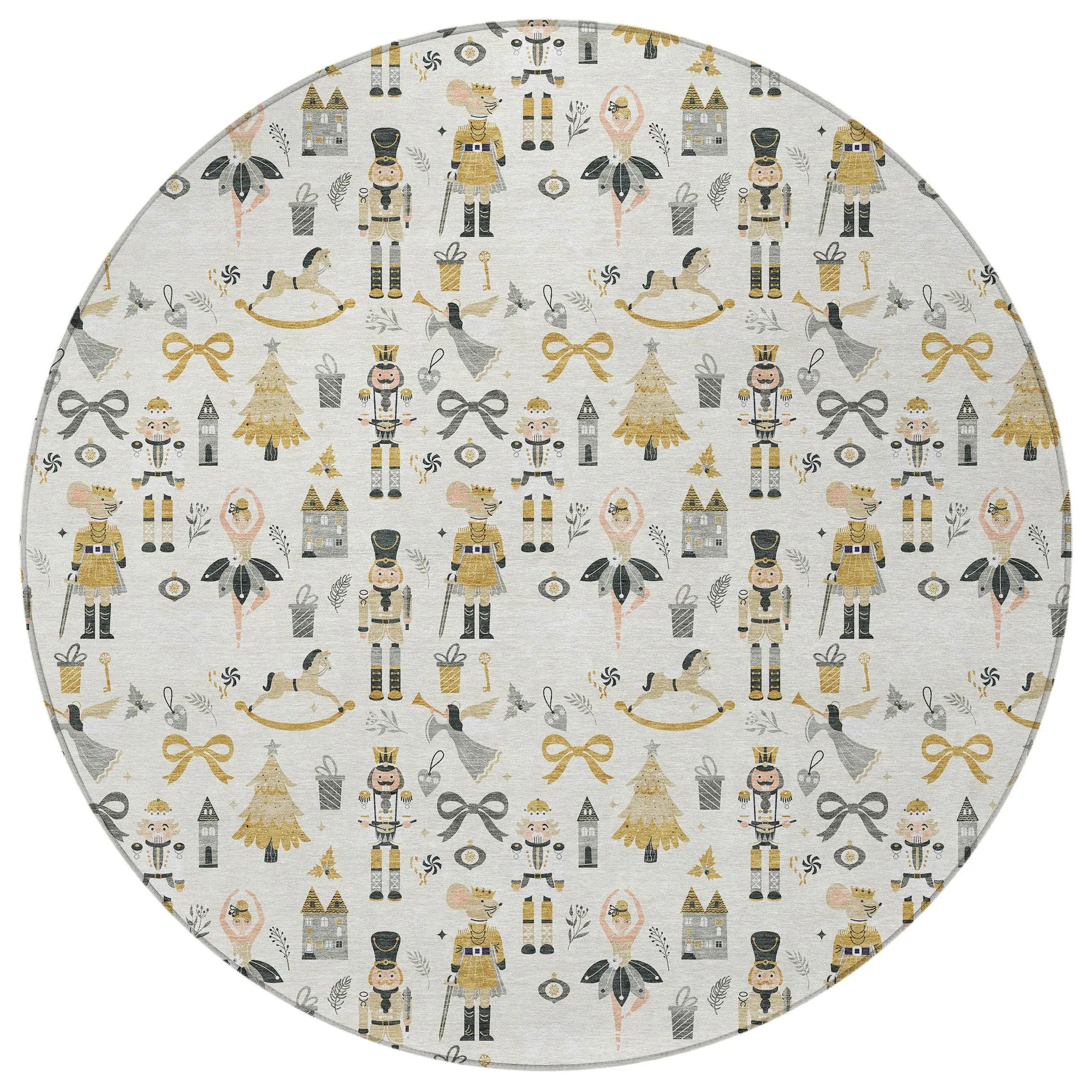 8' Ivory Gold Black And Gray Round Village House Washable Indoor Outdoor Area Rug Homeroots Outdoor