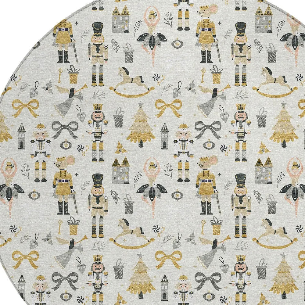 8' Ivory Gold Black And Gray Round Village House Washable Indoor Outdoor Area Rug Homeroots Outdoor