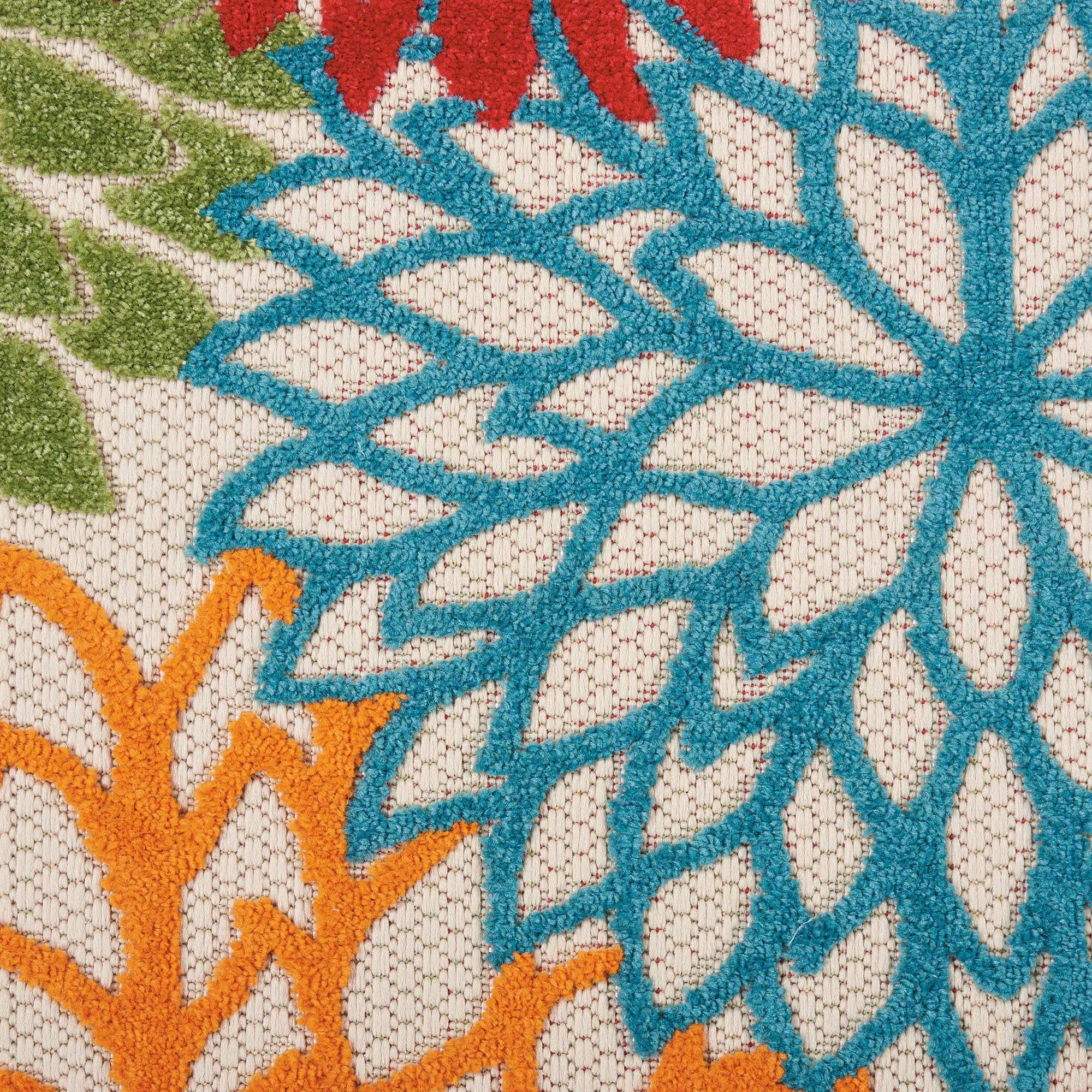 8' Ivory Green Blue Red And Orange Floral Indoor Outdoor Runner Rug Homeroots Outdoor