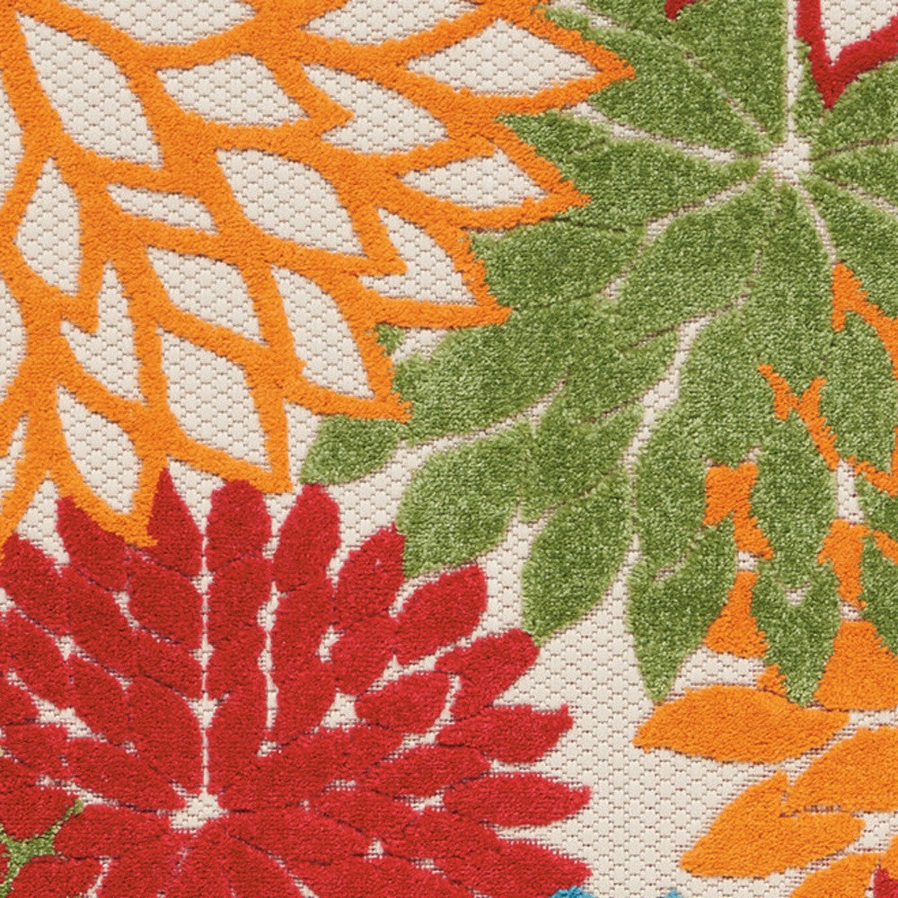 8' Ivory Green Blue Red And Orange Floral Indoor Outdoor Runner Rug Homeroots Outdoor