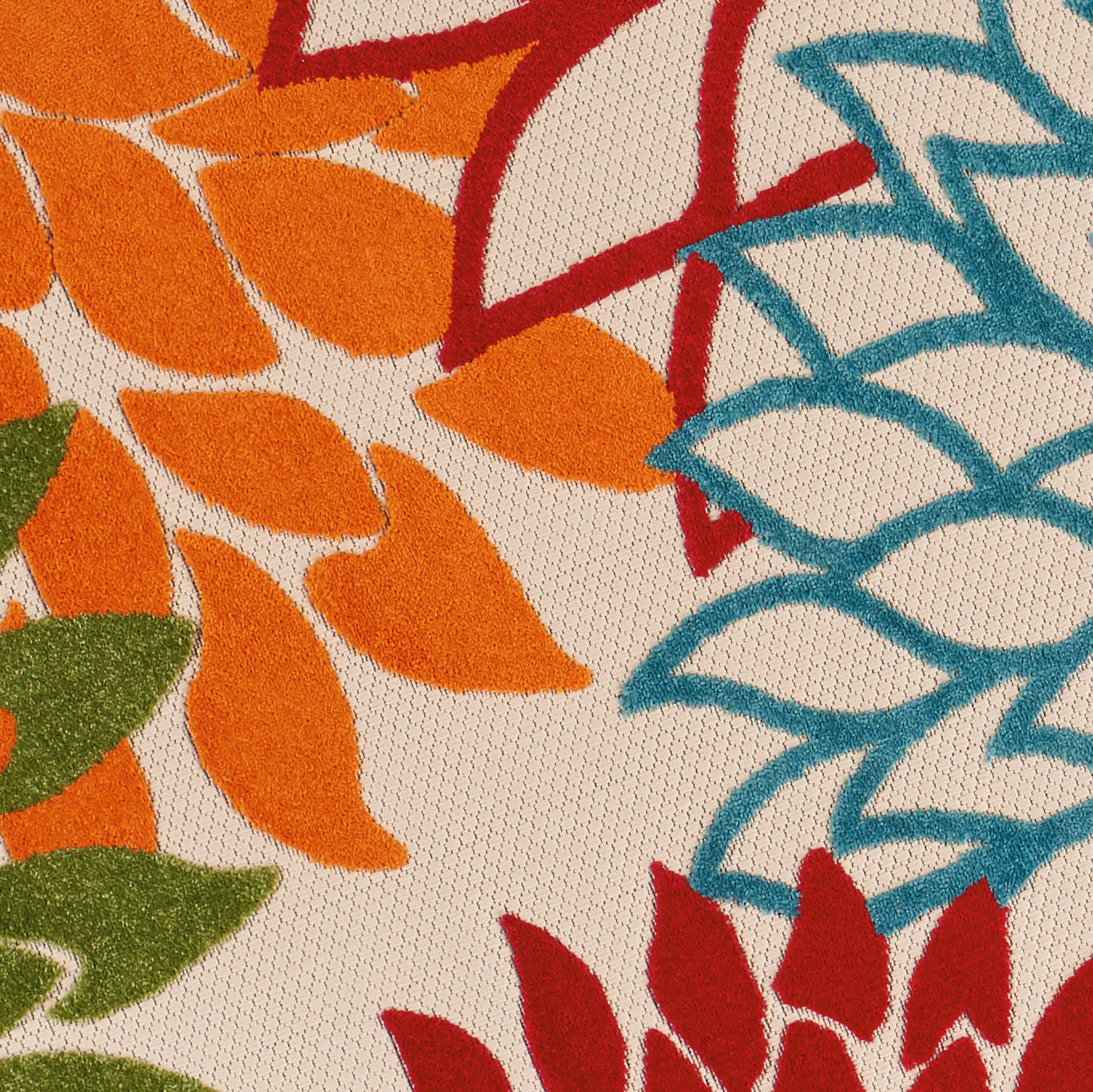 8' Ivory Green Blue Red And Orange Round Floral Indoor Outdoor Area Rug Homeroots Outdoor