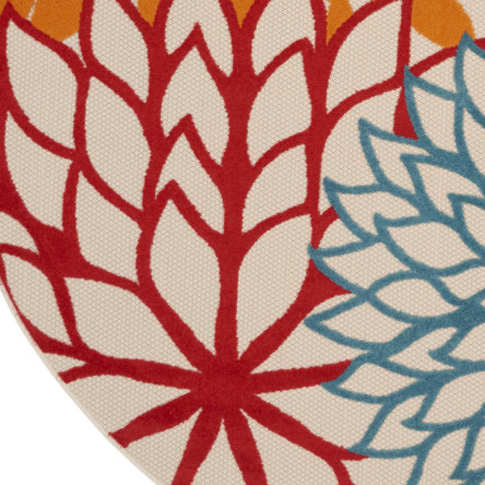 8' Ivory Green Blue Red And Orange Round Floral Indoor Outdoor Area Rug Homeroots Outdoor
