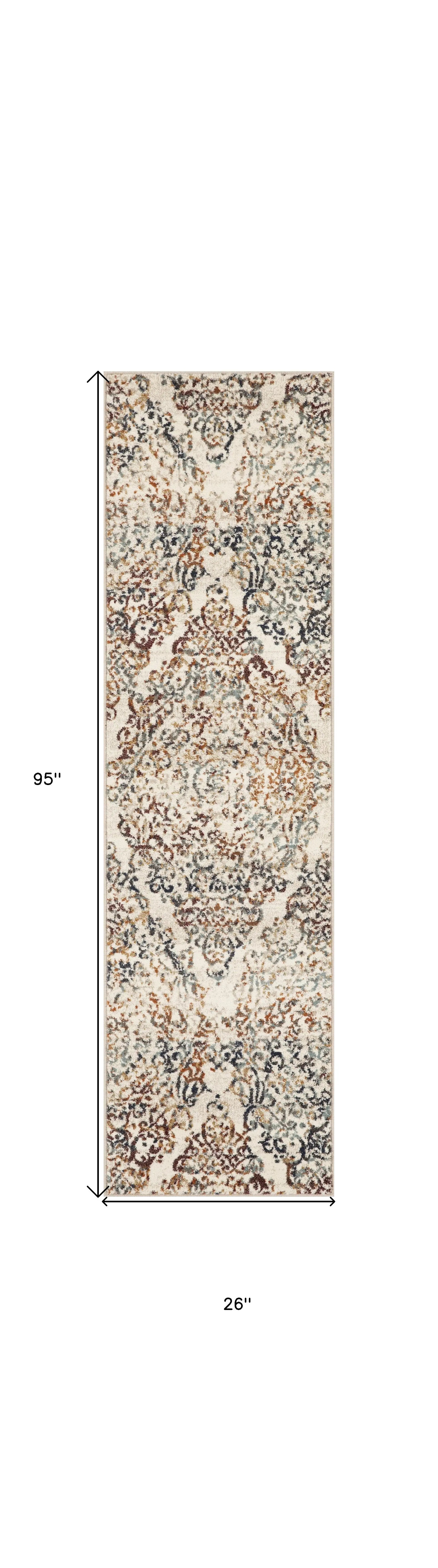 8' Ivory Rust And Green Oriental Runner Rug Homeroots Home Decor
