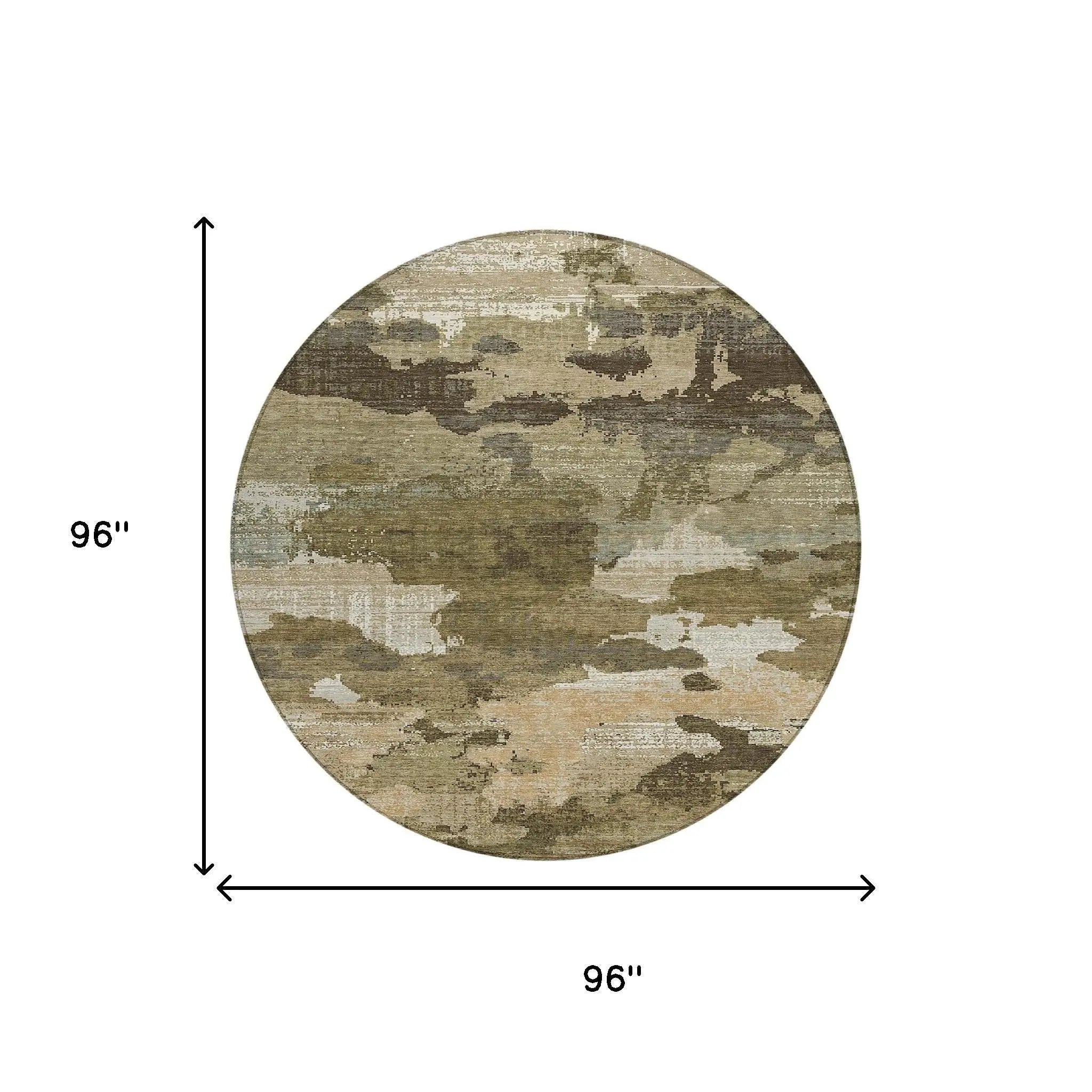8' Khaki And Beige Round Abstract Washable Indoor Outdoor Area Rug Homeroots Outdoor
