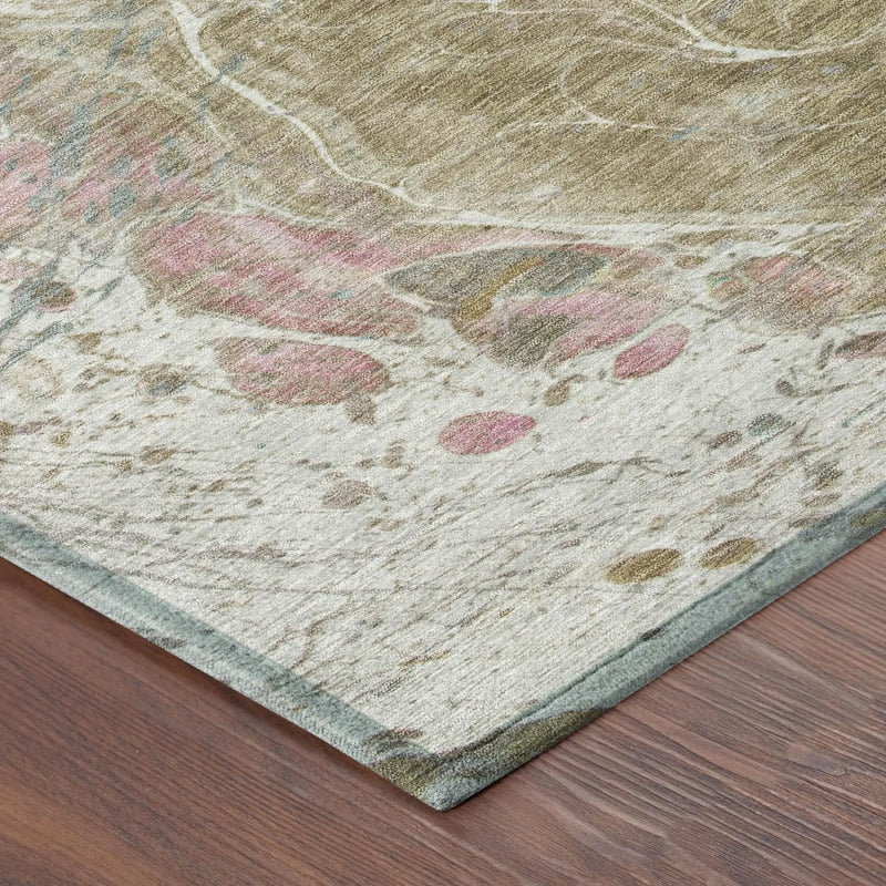 8' Khaki And Brown Round Abstract Washable Indoor Outdoor Area Rug Homeroots Outdoor