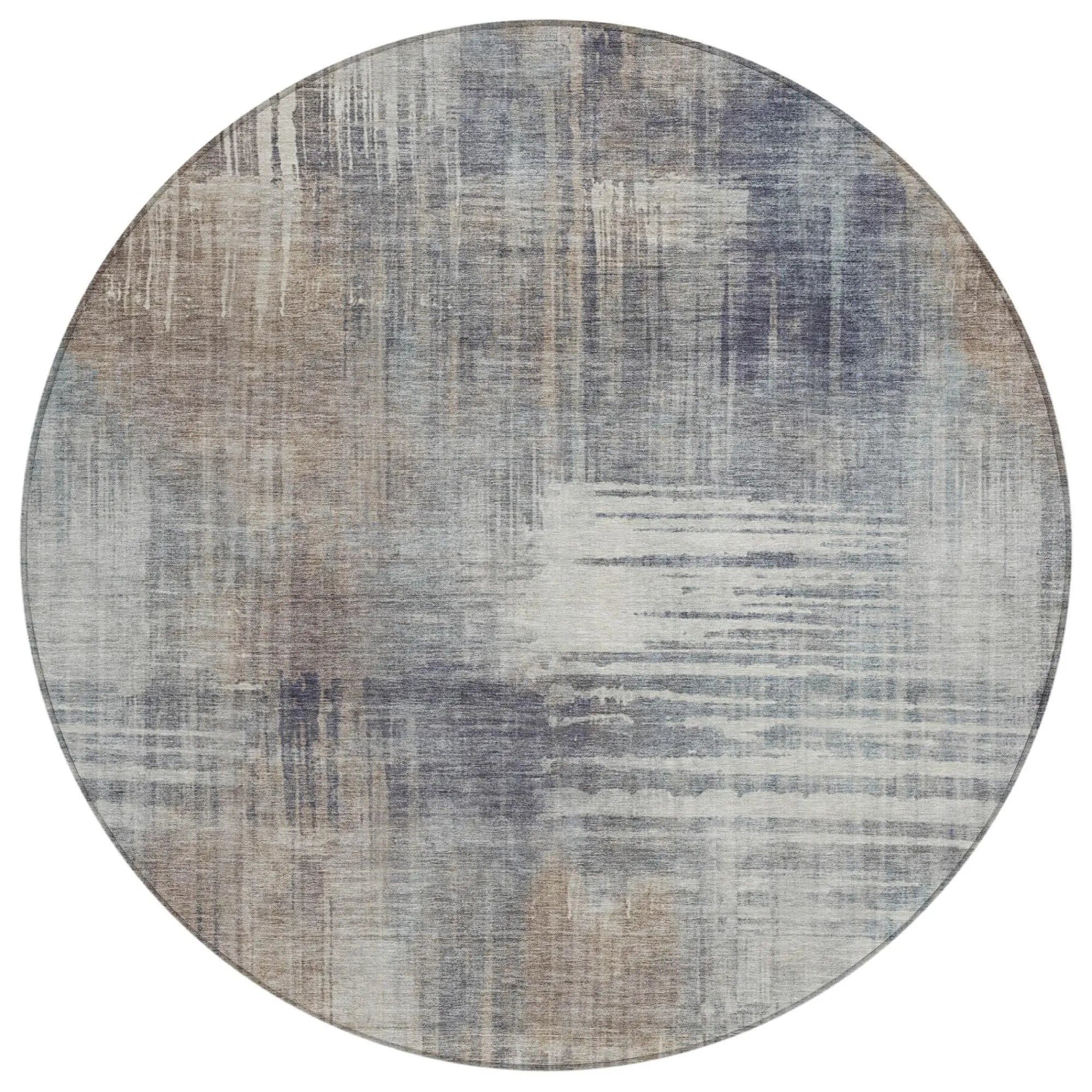8' Khaki And Brown Round Abstract Washable Indoor Outdoor Area Rug Homeroots Outdoor