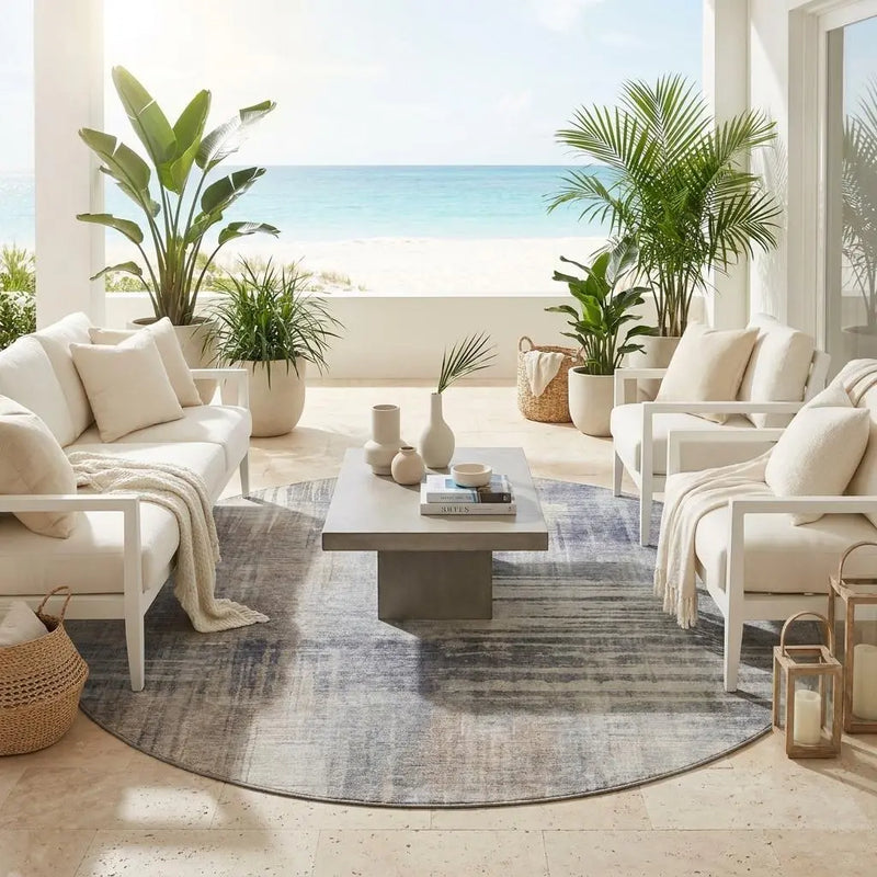 8' Khaki And Brown Round Abstract Washable Indoor Outdoor Area Rug Homeroots Outdoor