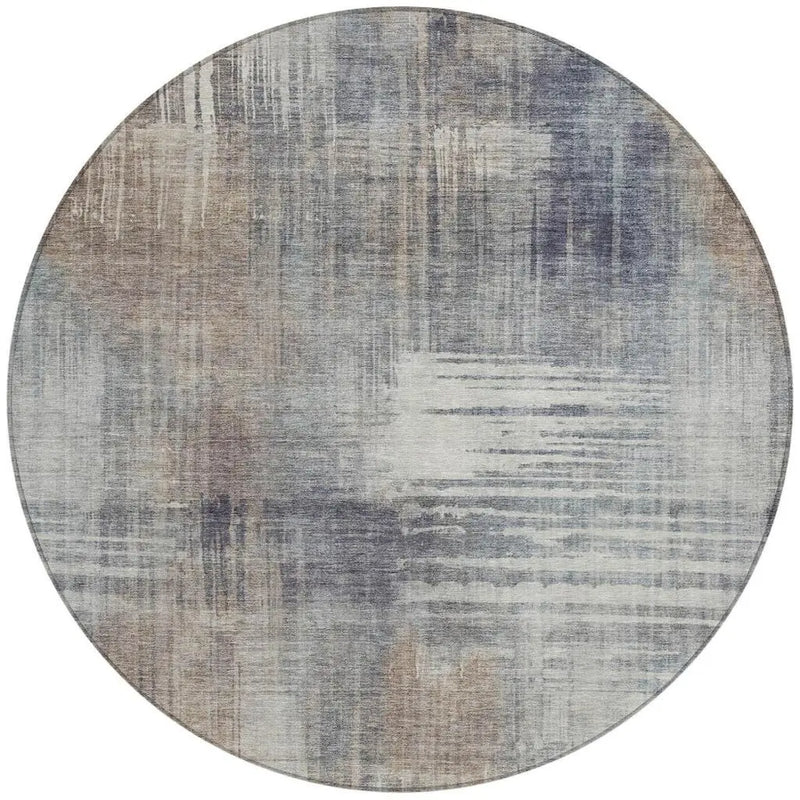 8' Khaki And Brown Round Abstract Washable Indoor Outdoor Area Rug Homeroots Outdoor