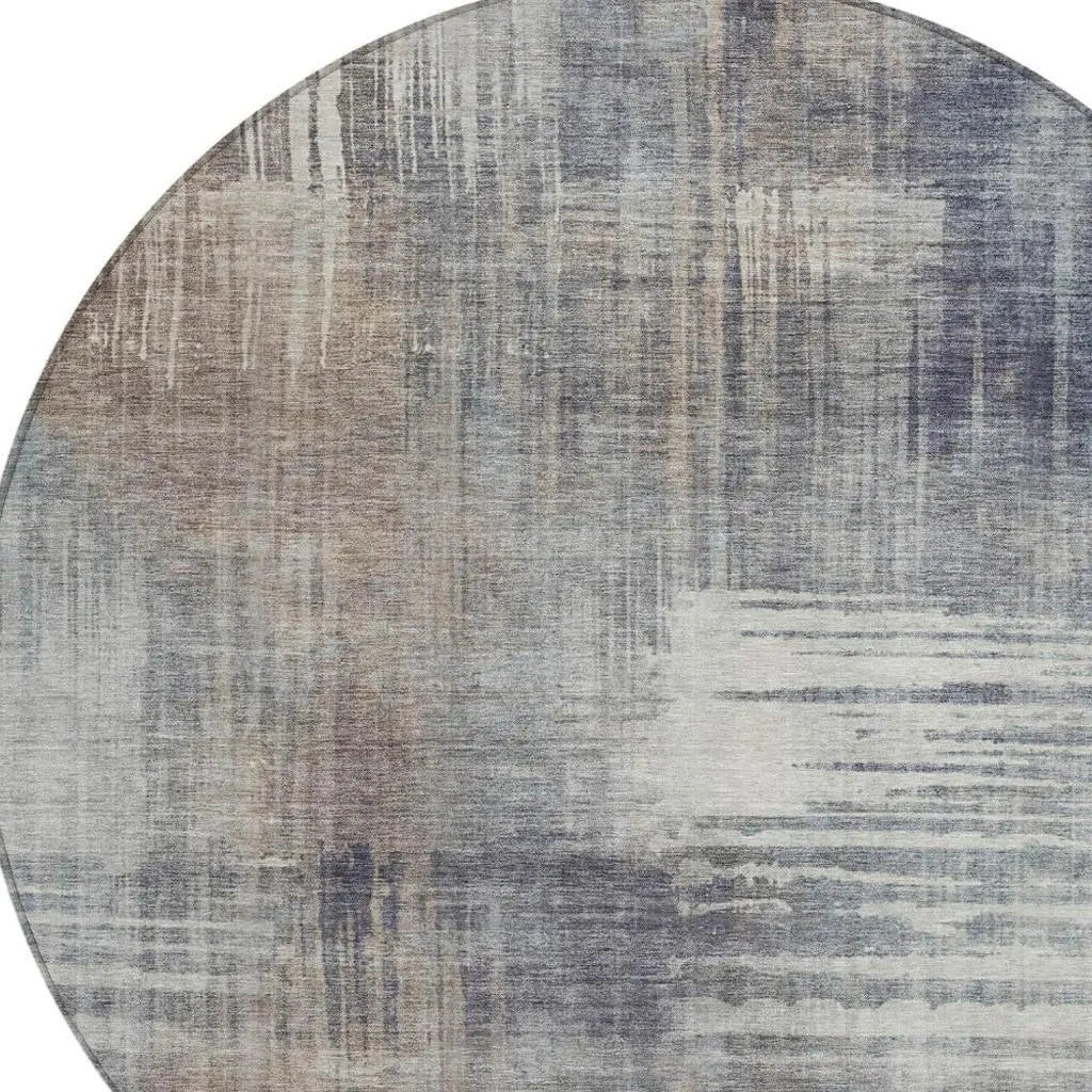 8' Khaki And Brown Round Abstract Washable Indoor Outdoor Area Rug Homeroots Outdoor
