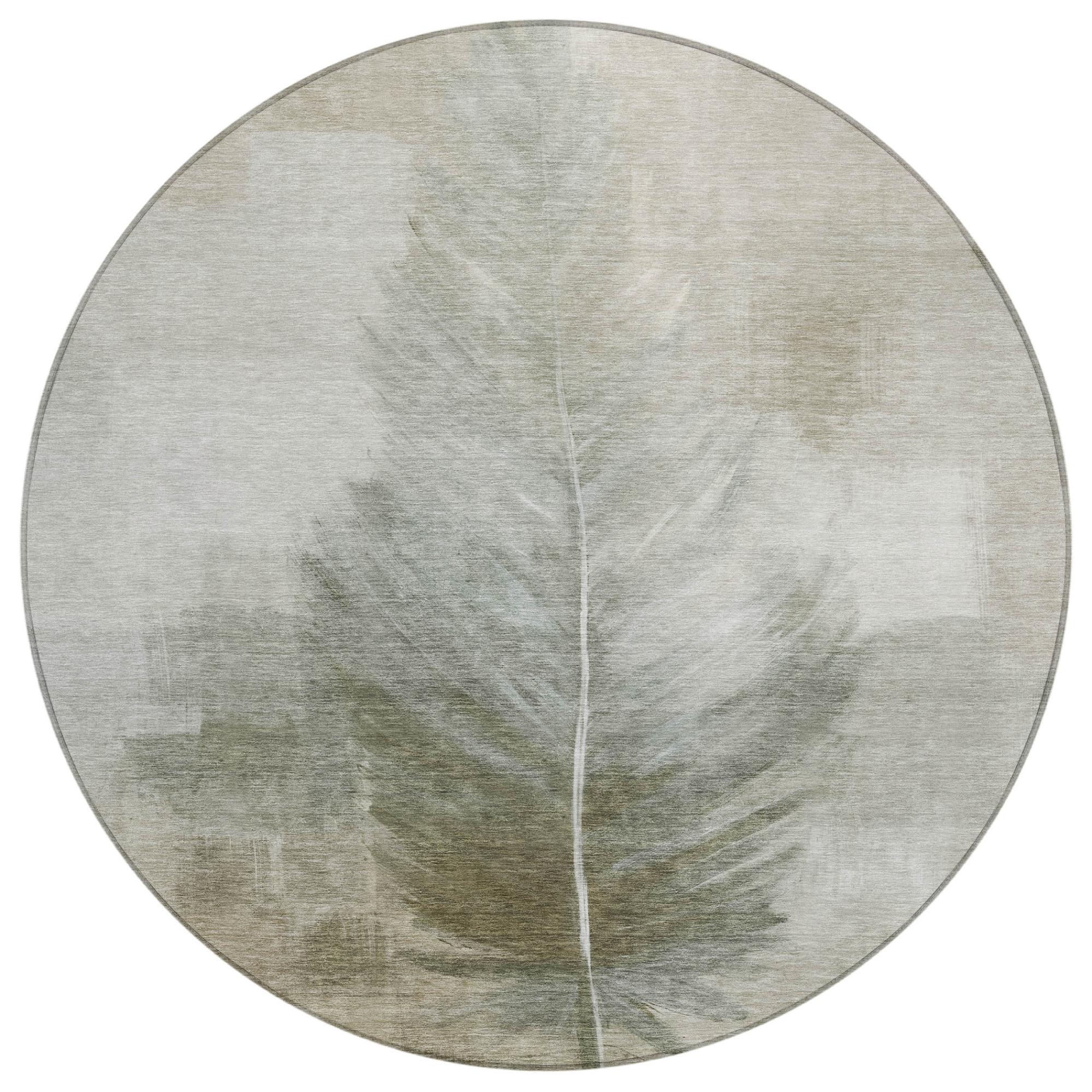8' Khaki And Brown Round Botanical Leaves Washable Indoor Outdoor Area Rug Homeroots Outdoor