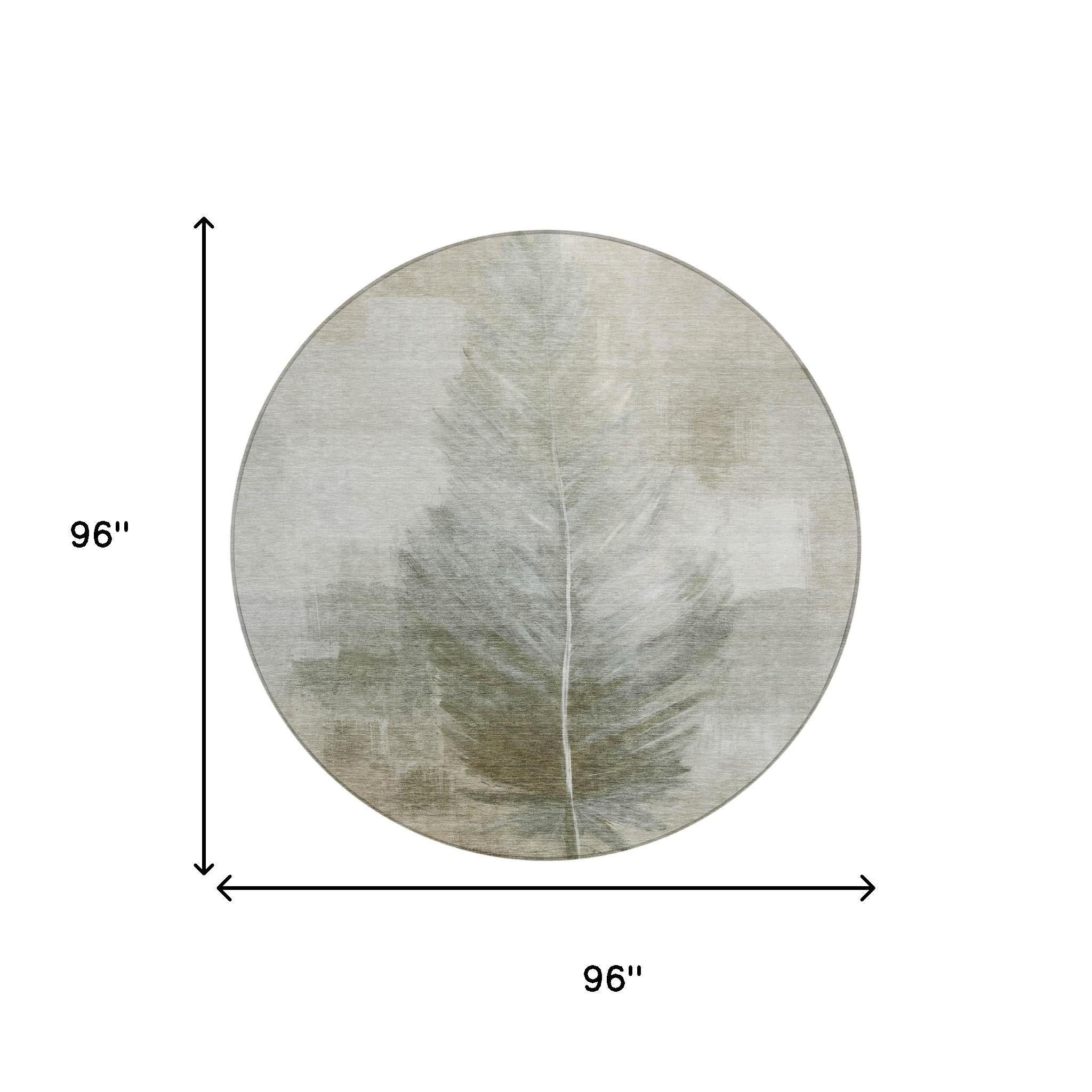 8' Khaki And Brown Round Botanical Leaves Washable Indoor Outdoor Area Rug Homeroots Outdoor
