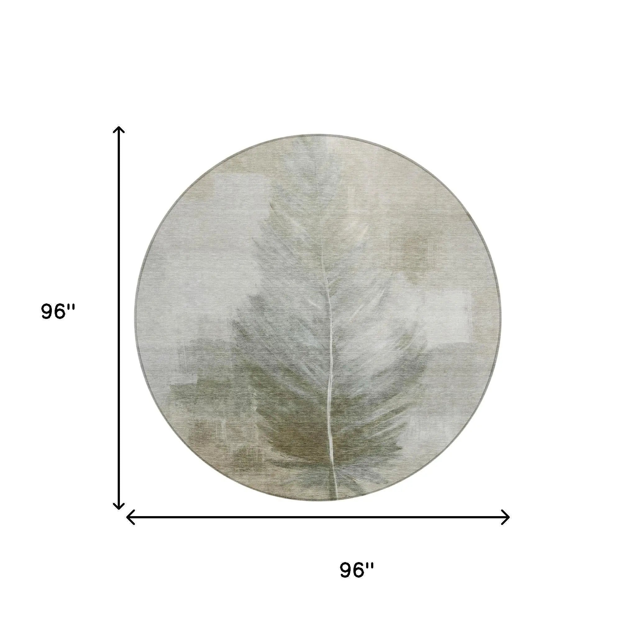 8' Khaki And Brown Round Botanical Leaves Washable Indoor Outdoor Area Rug Homeroots Outdoor