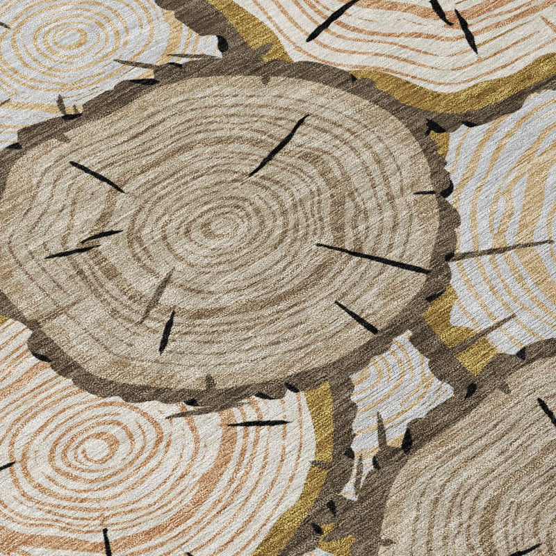 8' Khaki And Brown Round Faux Bois Washable Indoor Outdoor Area Rug Homeroots Outdoor