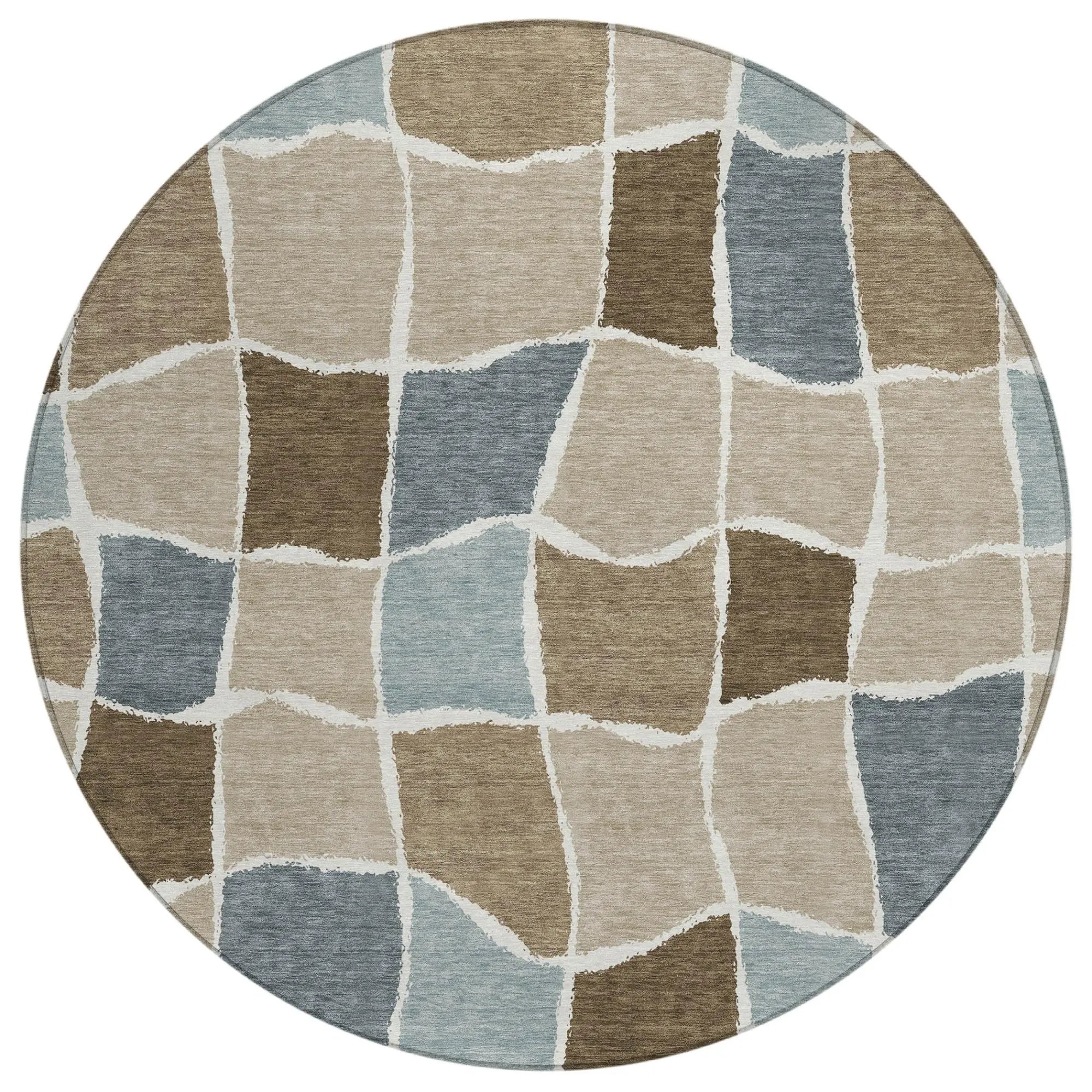 8' Khaki And Brown Round Geometric Washable Indoor Outdoor Area Rug Homeroots Outdoor