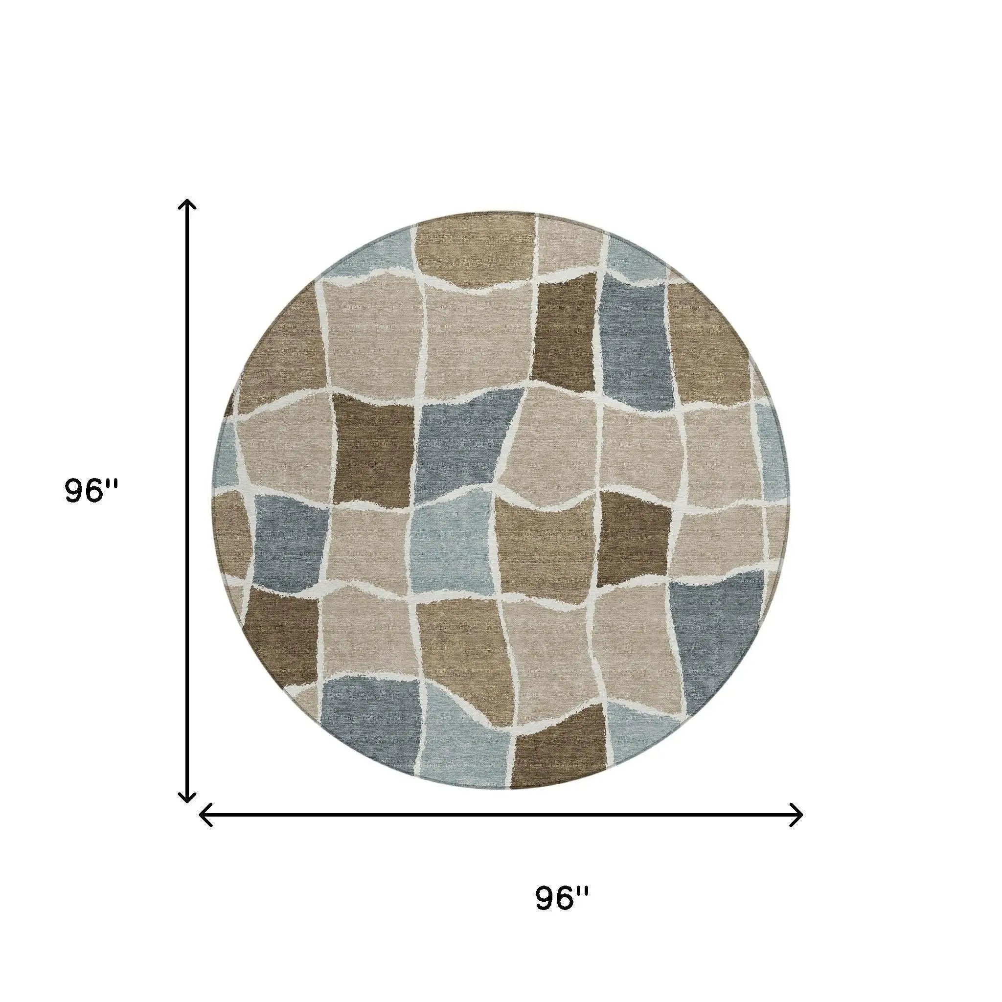 8' Khaki And Brown Round Geometric Washable Indoor Outdoor Area Rug Homeroots Outdoor