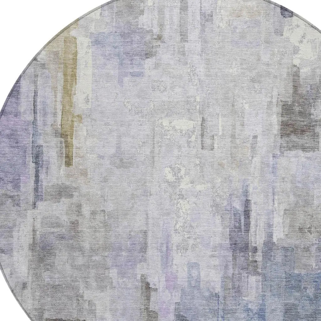 8' Lavender And Gray Round Abstract Washable Indoor Outdoor Area Rug Homeroots Outdoor