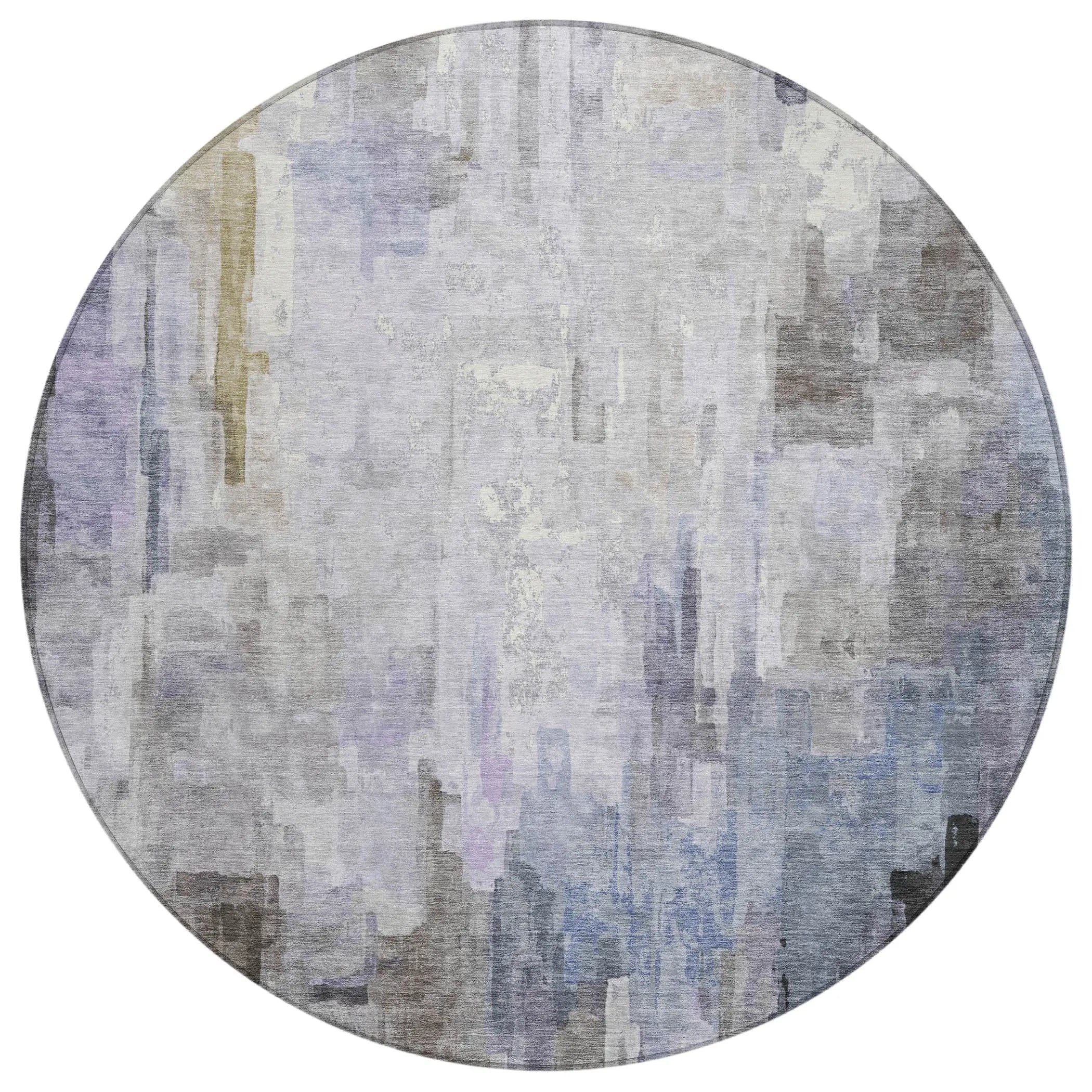 8' Lavender And Gray Round Abstract Washable Indoor Outdoor Area Rug Homeroots Outdoor